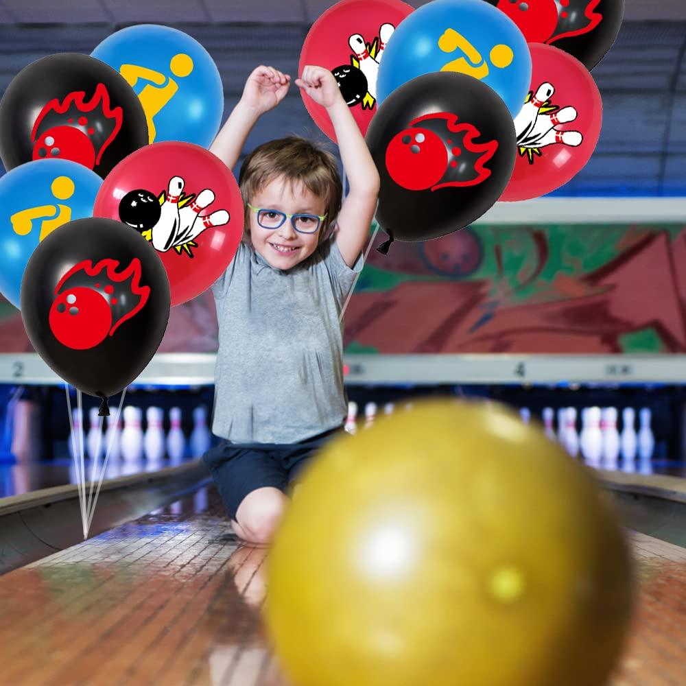 HADEEONG 36 Pieces Bowling Party Balloons Ball Party Strike Up the Fun Theme Party Supplies Black/Red/Blue for Kids, Boys Baby Shower Birthday Party,12\"