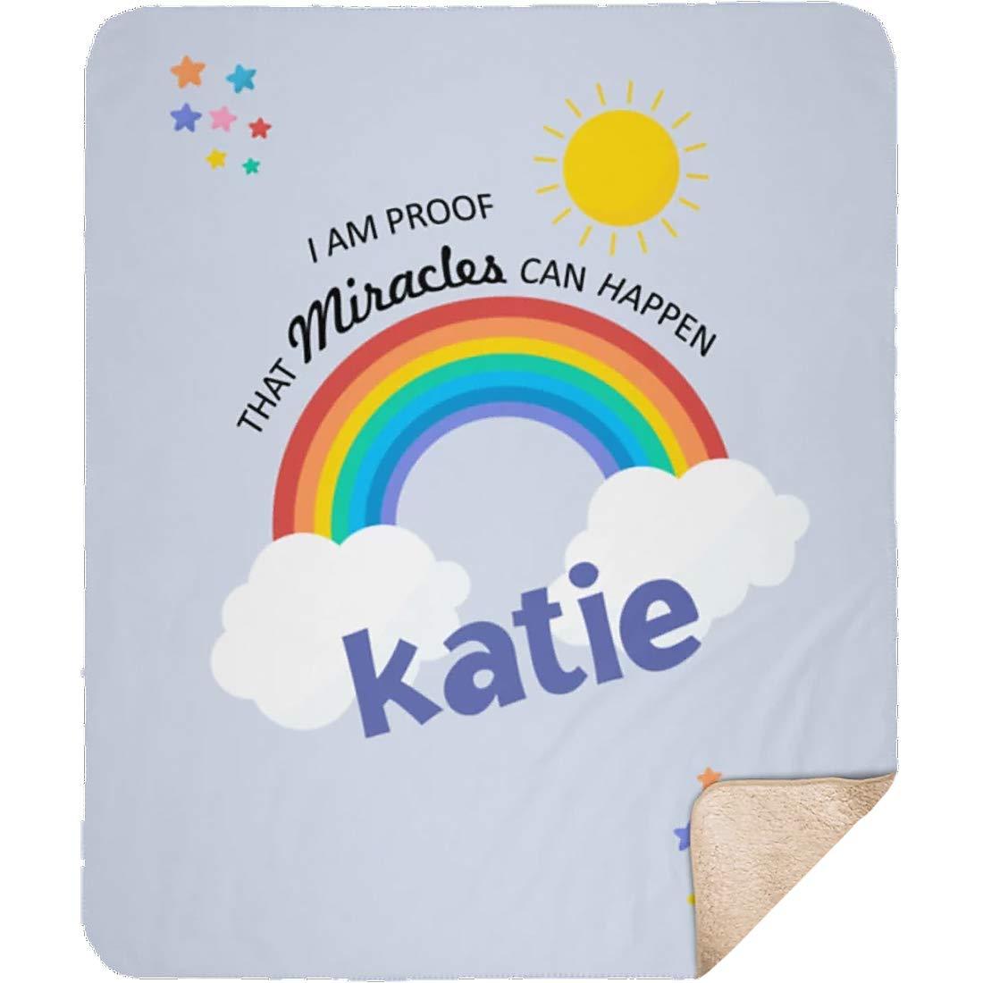 Yeh Gift Personalizead Baby Name Blanket for Girls and Boys. Proof That Miracles Can Happen Customized Rainbow Blanket from Baby's Name Gift for Baby Newborn, Birthday, Christmas, Holidays. (Sherpa, 50"x60")