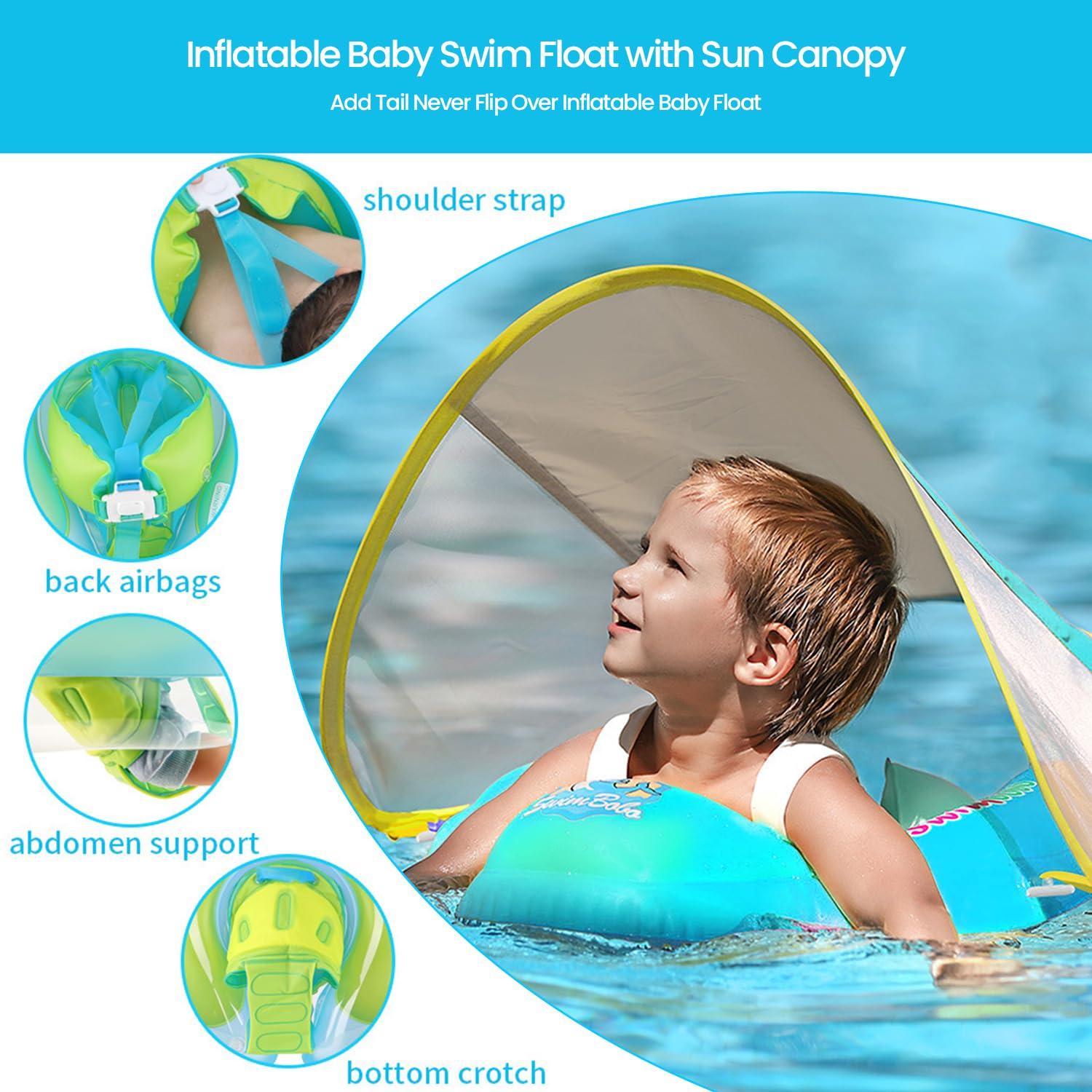 TIMZON Baby Pool Float with Canopy Infant Pool Float for Swim Baby Float with UPF50+ Sun Protection Canopy Baby Swimming Floaties for 3-6Month Adjustable Swim Floaties for Baby 6-12Month,Toddler Floaties1-3