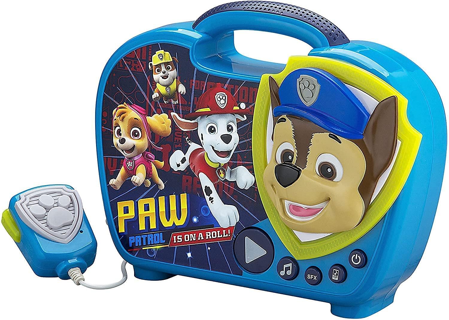 eKids EKids PW-115 Paw Patrol Sing Along Boombox with Microphone, Built in Music, Flashing Lights, Real Working Mic for Kids Karaoke Machine, Connects Mp3 Player Aux in Audio Device, Blue