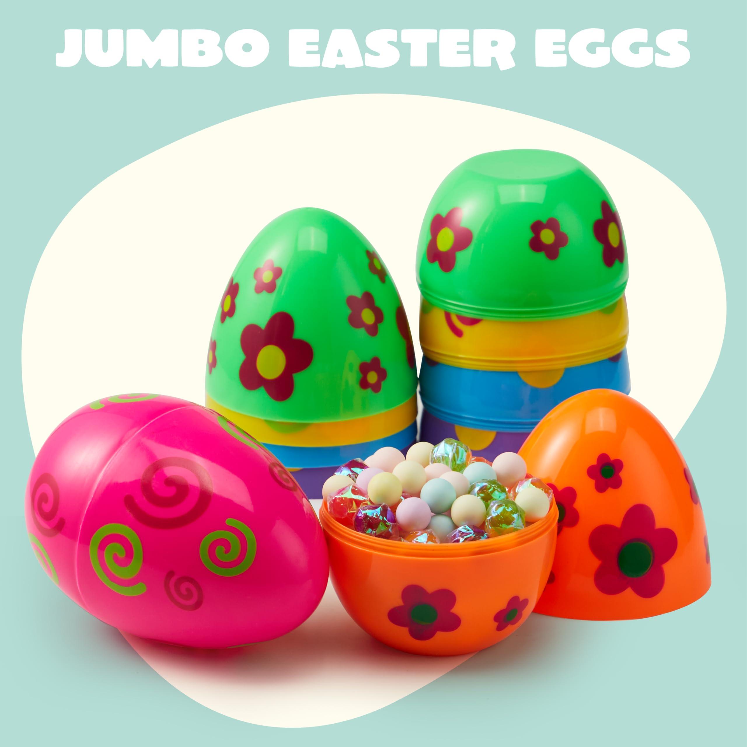 JOYIN JOYIN 12 Pcs Jumbo Printed Easter Eggs, 6 Inches Giant Plastic Eggs Fillable for Easter Themed Hunt Basket Stuffers Fillers Filling Treats Party Favor Classroom Prize Supplies