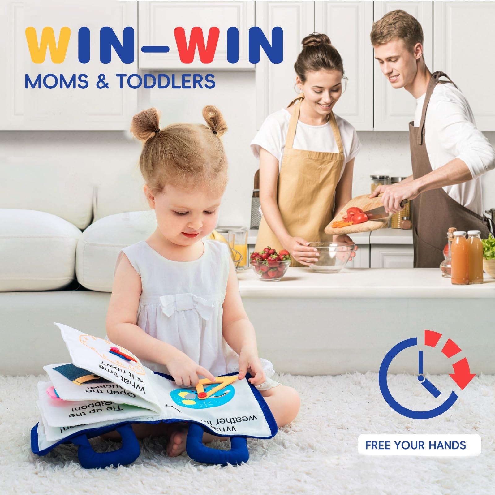 Jollybaby Jollybaby Baby Soft Busy Books -My Quiet Book, Travel Toy & Montessori Sensory Educational, 10 Preschool Learning Activities for 1 2 3 Year Old Toddlers Boy Girl(Blue)