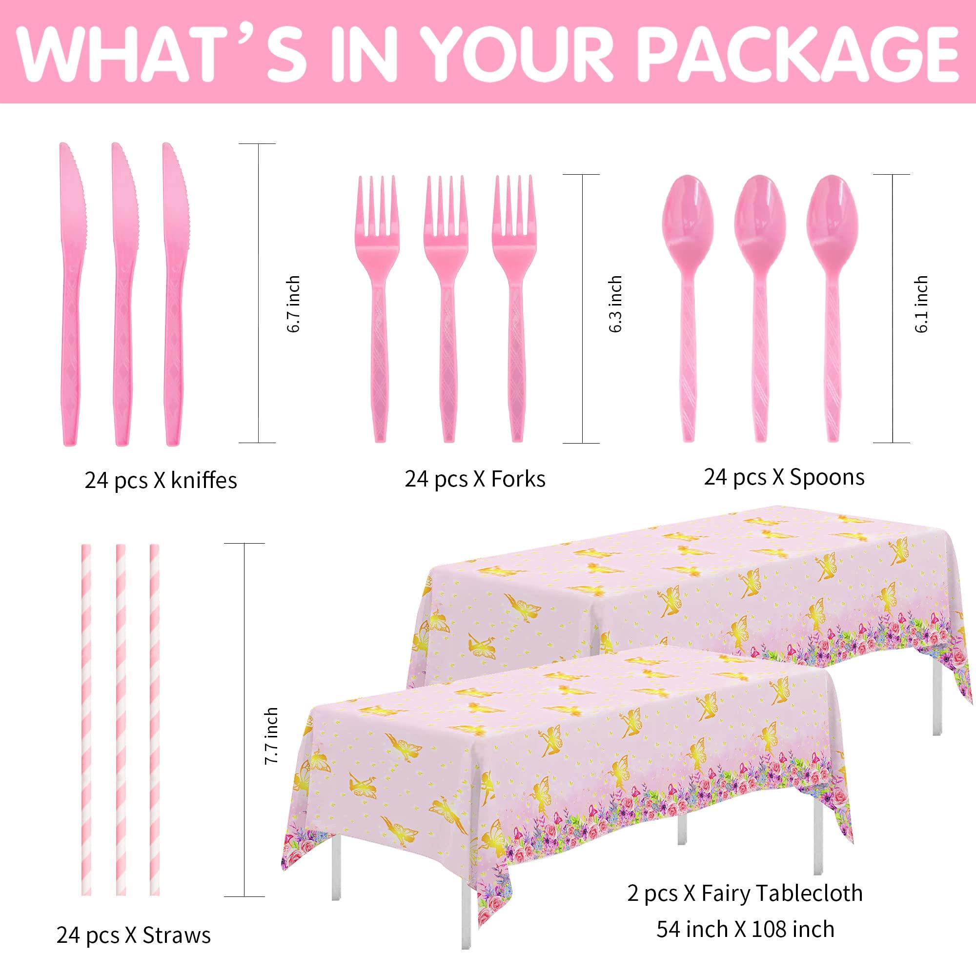APOWBLS APOWBLS Fairy Birthday Party Supplies - Fairy Party Decorations, Plate, Cup, Napkin, Tablecloth, Cutlery, Floral Gold Fairy Theme Baby Shower Birthday Decorations Spring Tea Party Tableware | Serve 24