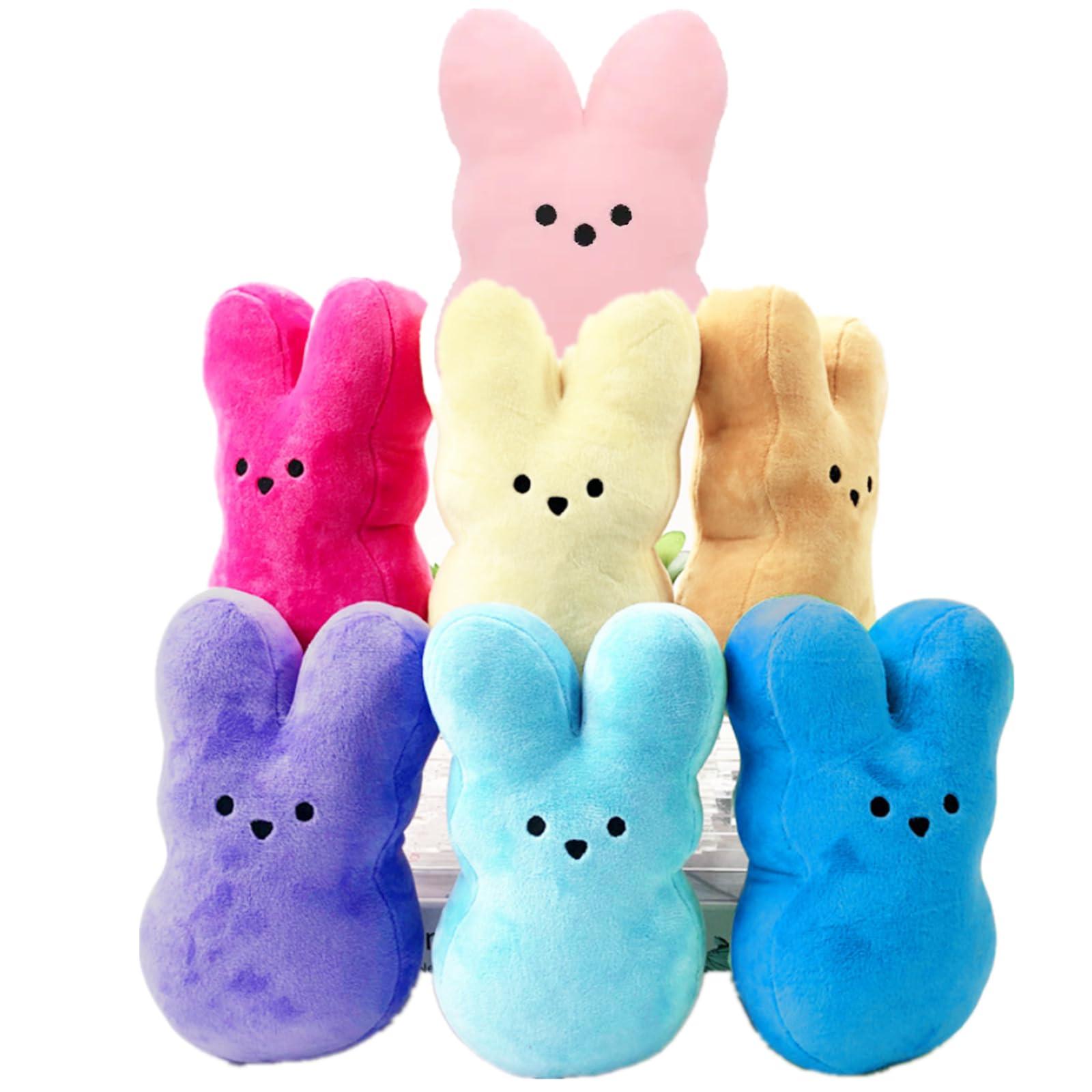MonyPlay Large Easter Bunny Plush Toys 20cm/8inch Big Rabbit Stuffed Animal Easter Decorations Indoor Easter Basket Stuffers for Kids Girls & Boys (7PCS)