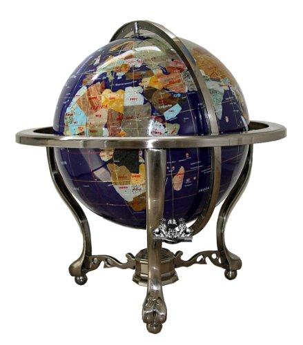 Unique Art Since 1996 Unique Art 21-Inch Tall Blue Lapis Ocean Table Top Gemstone World Globe with Silver Tripod and Separated State Stones