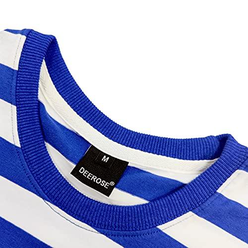 Deerose Kids Halloween Sailor Pirate Costume Blue White Striped Shirt Short Sleeve Boys Summer Tee Top 11-12 Years
