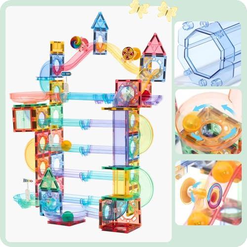 GG TOYS GG TOYS Magnetic Marble Run  208 PCS Magnetic Tiles & Construction Blocks Set  STEM Building Toys for Boys & Girls Ages 3-9  3D Educational Marble Race Game  Gift for Birthdays & Classrooms