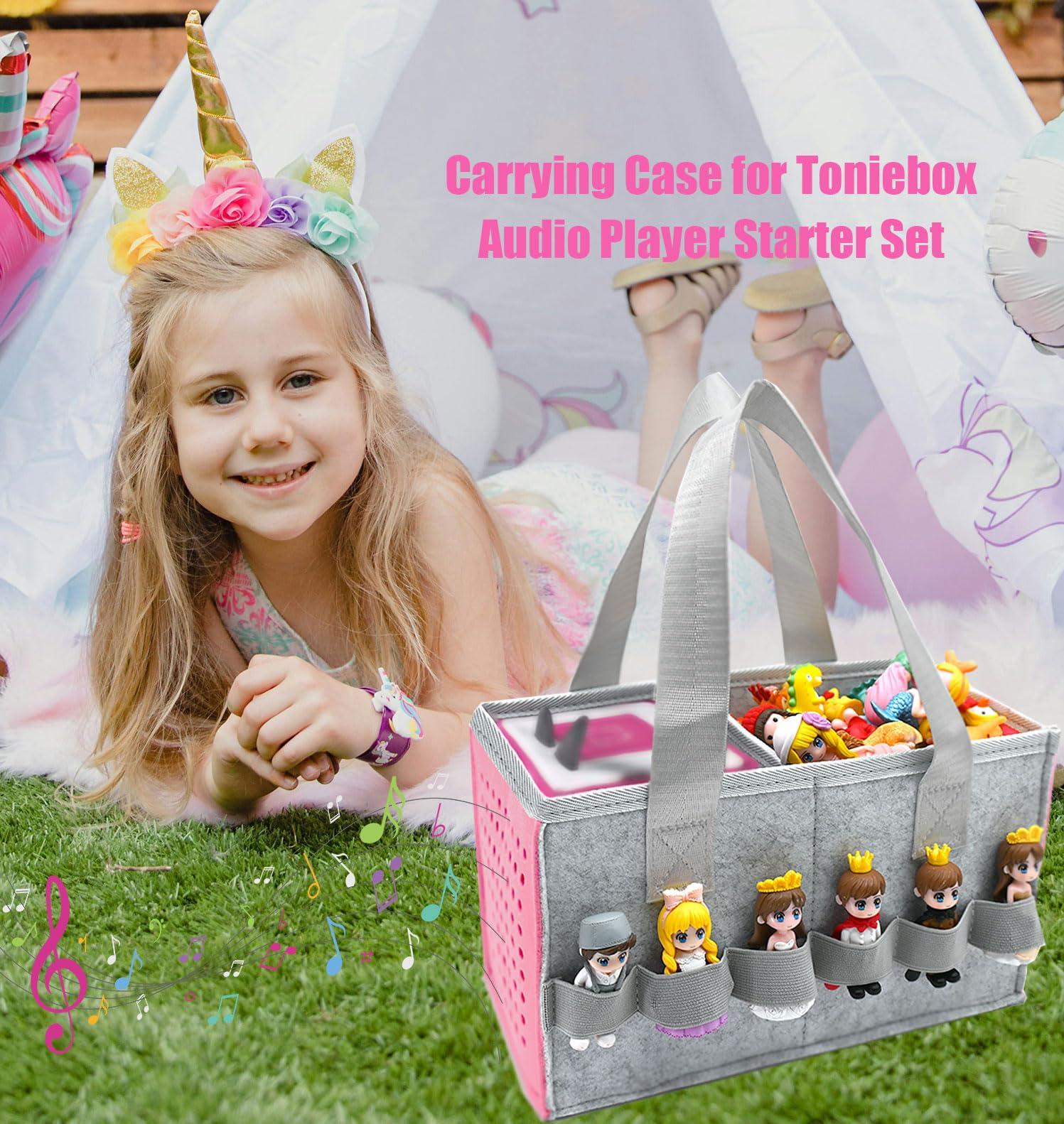 AZTOPA AZTOPA Travel Carrying Case Compatible with Toniebox Audio Player Starter Set,Educational Musical Toy Storage Bag Folding Hand Bag for Tonies Figurines (Pink)