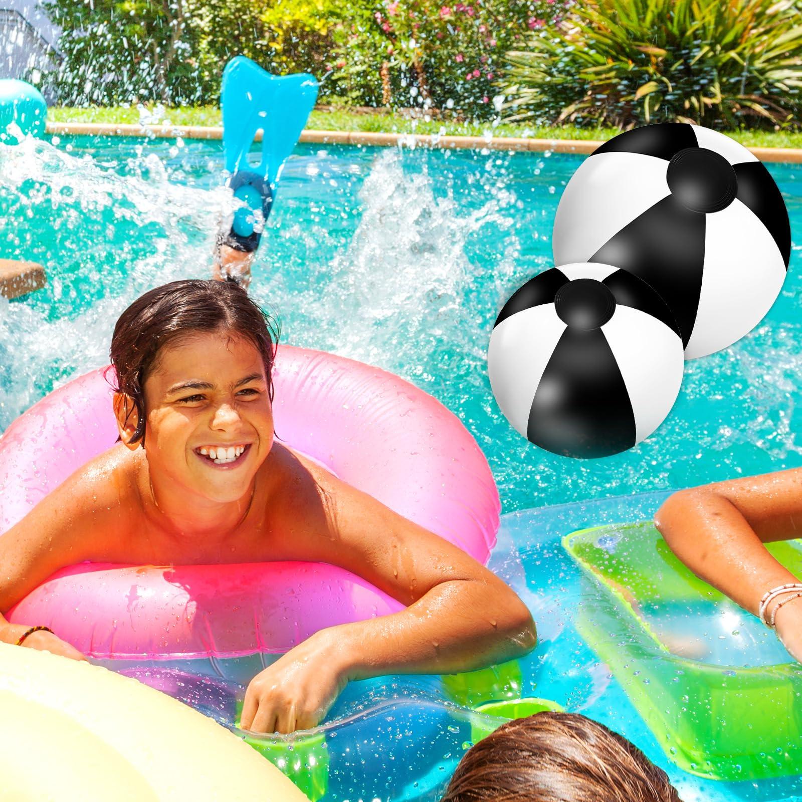Whaline Whaline 5Pcs Inflatable Beach Ball 24 & 16 Inch Round Pool PVC Balls Cute Game Toys for Summer Hawaiian Tropical Theme Beach Party Decorations Water Sand Game Accessory (Black and White)