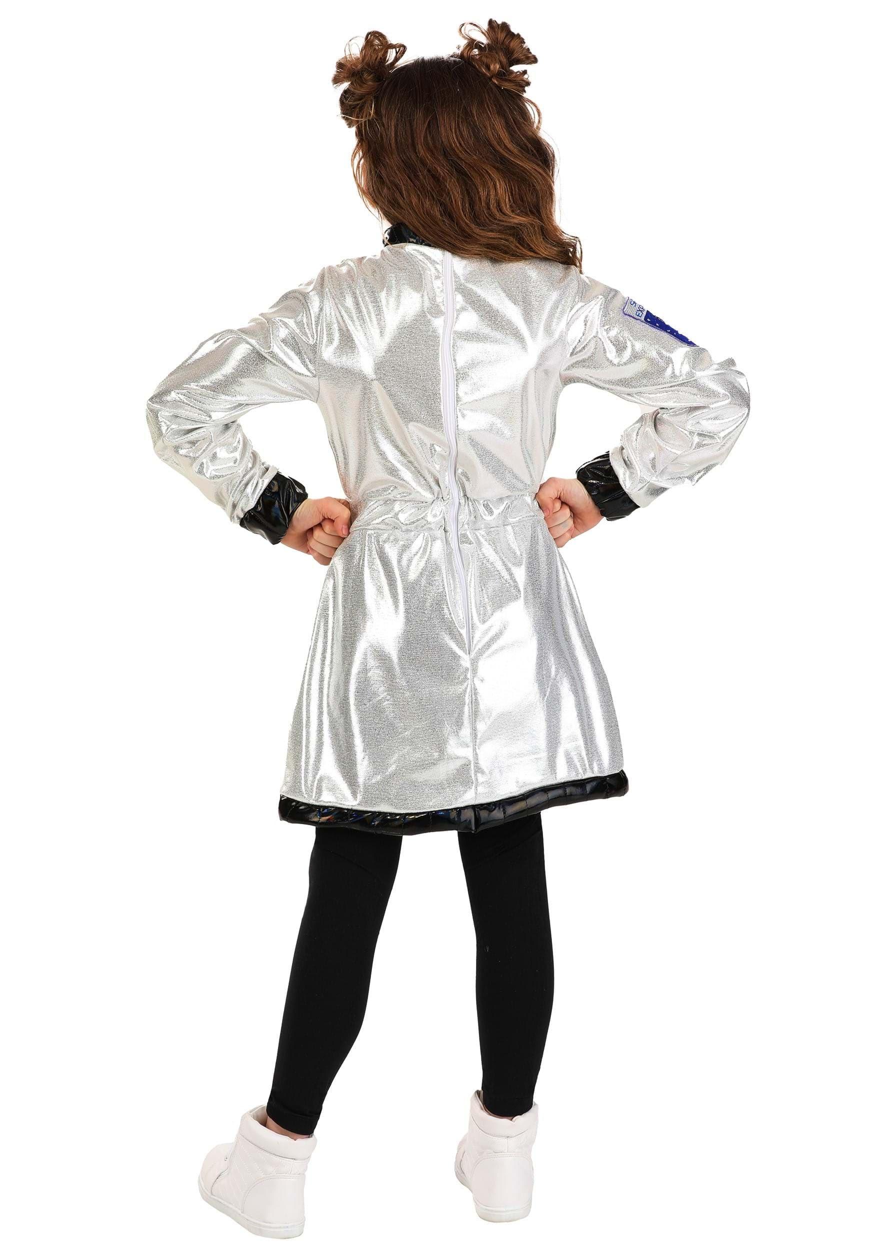 Fun Costumes Kid\'s Astronaut Costume Dress, Intergalactic Space Suit, Metallic Cosmic Halloween Costume for Girls Medium