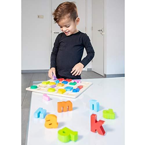 New Classic Toys New Classic Toys Puzzle Alphabet Educational Wooden Toys for 2 Year Old Boy and Girl Toddlers Learn The Alphabet, Multi-Colour Colour, Lowercase