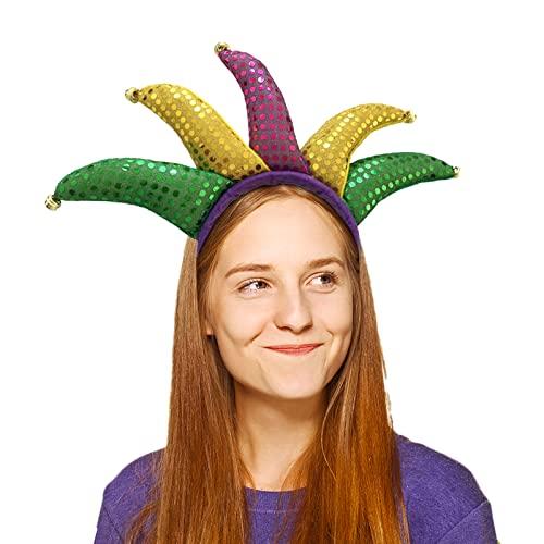 SIROGOGO SIROGOGO Mardi Gras Jester headband Court Clown headwear Funny Hat for Masquerade Cosplay Accessory Multicolor