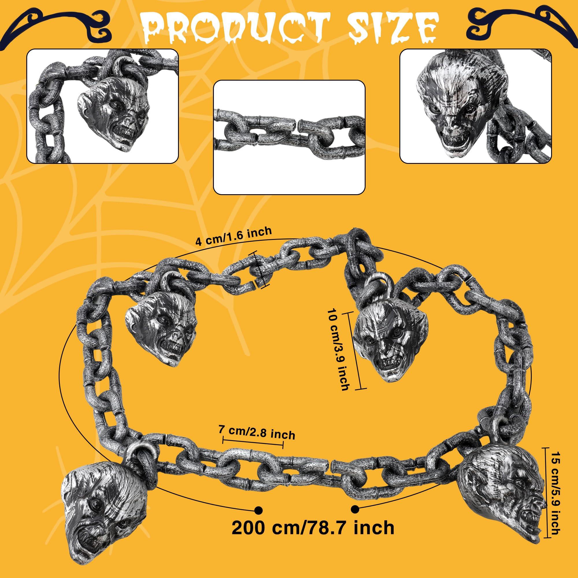 Restroma 6.6 Feet Plastic Halloween Chain Fake Prison Chain Halloween Decoration Chain Links with Skulls for Halloween Party Decoration Cosplay Props