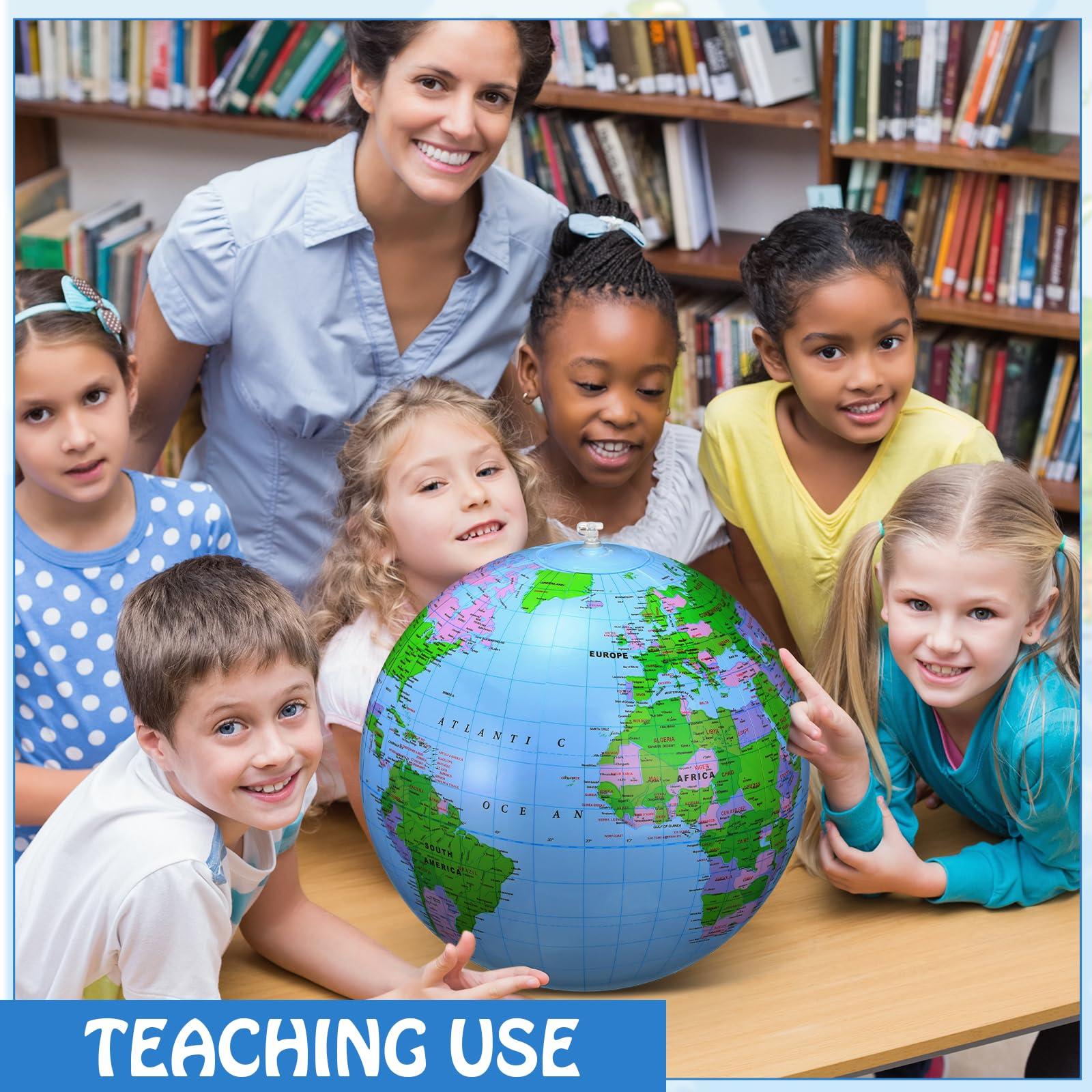 Pangda Pangda 8 Pack Inflatable Globe Blow up World Globe PVC Inflatable Earth Beach Ball for Playing or Teaching, 16 Inch Globe Beach Ball for Kids Party Bags Summer Pool