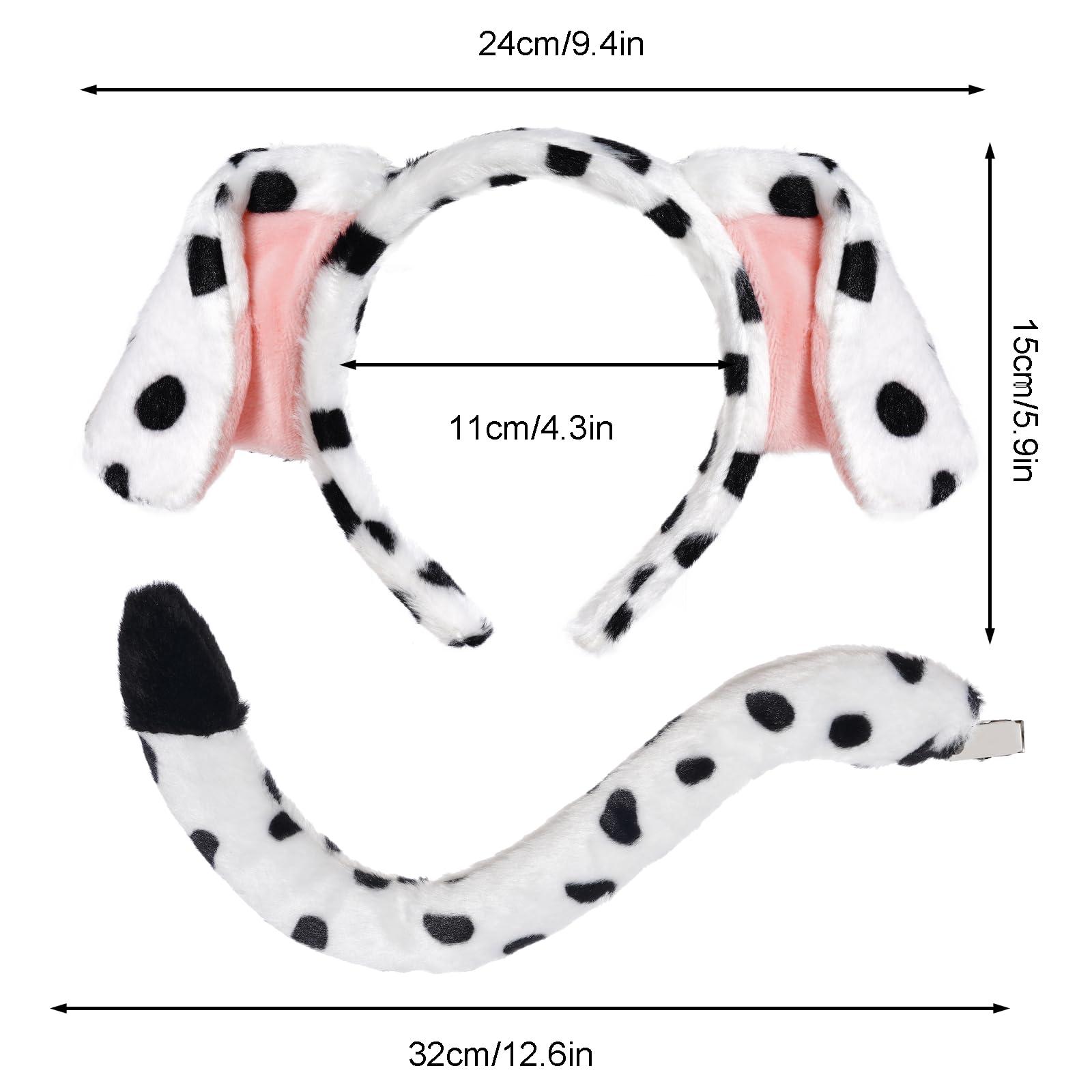 Jmkcoz Jmkcoz Dalmatian Ears Headband and Tail Set Fancy Animal Dalmatian Dog Costume for Halloween Dress Up Cosplay Party