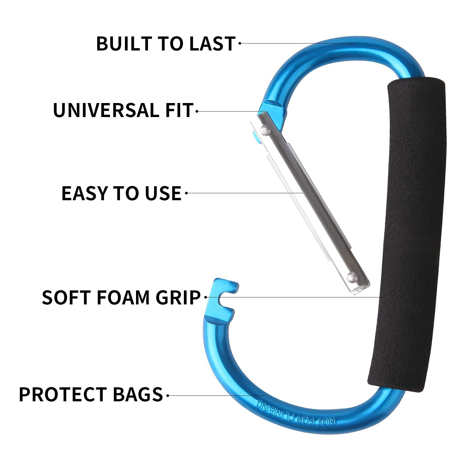 sansheng sansheng 4 Pack Large Carabiner 5.5" D Style Click and Carry Bag Carrier Stroller Hooks(Light Blue and Rose red)