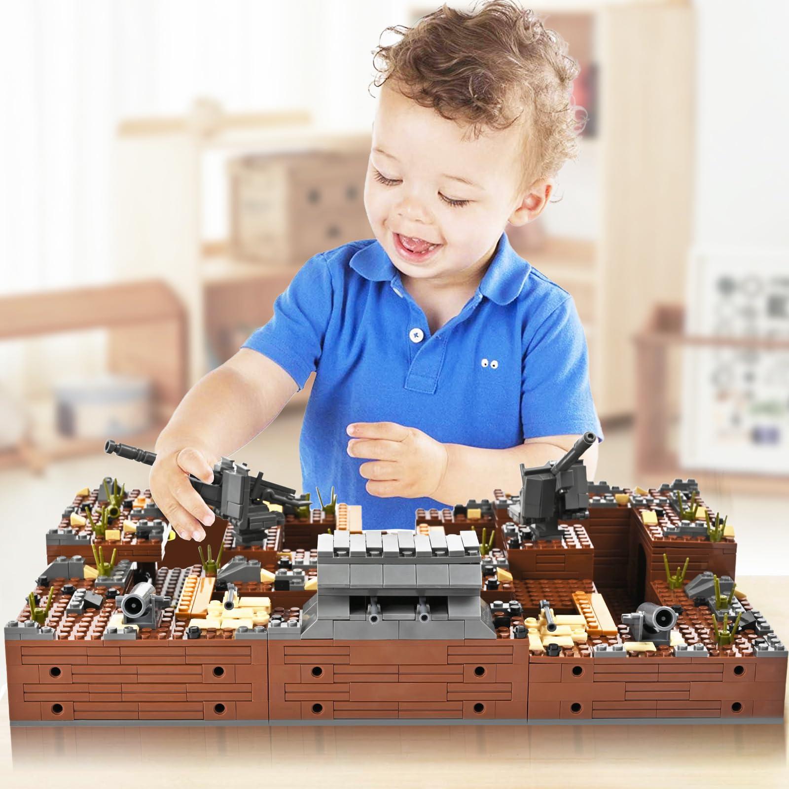 lovlaugh lovlaugh WW2 Military Base Bunker Trench Building Blocks (1350 Pcs) Including Fortresses, Anti-Aircraft Guns, Treatment RoomPerfectly Restore The WW2 Scene, The Best Gift for Children