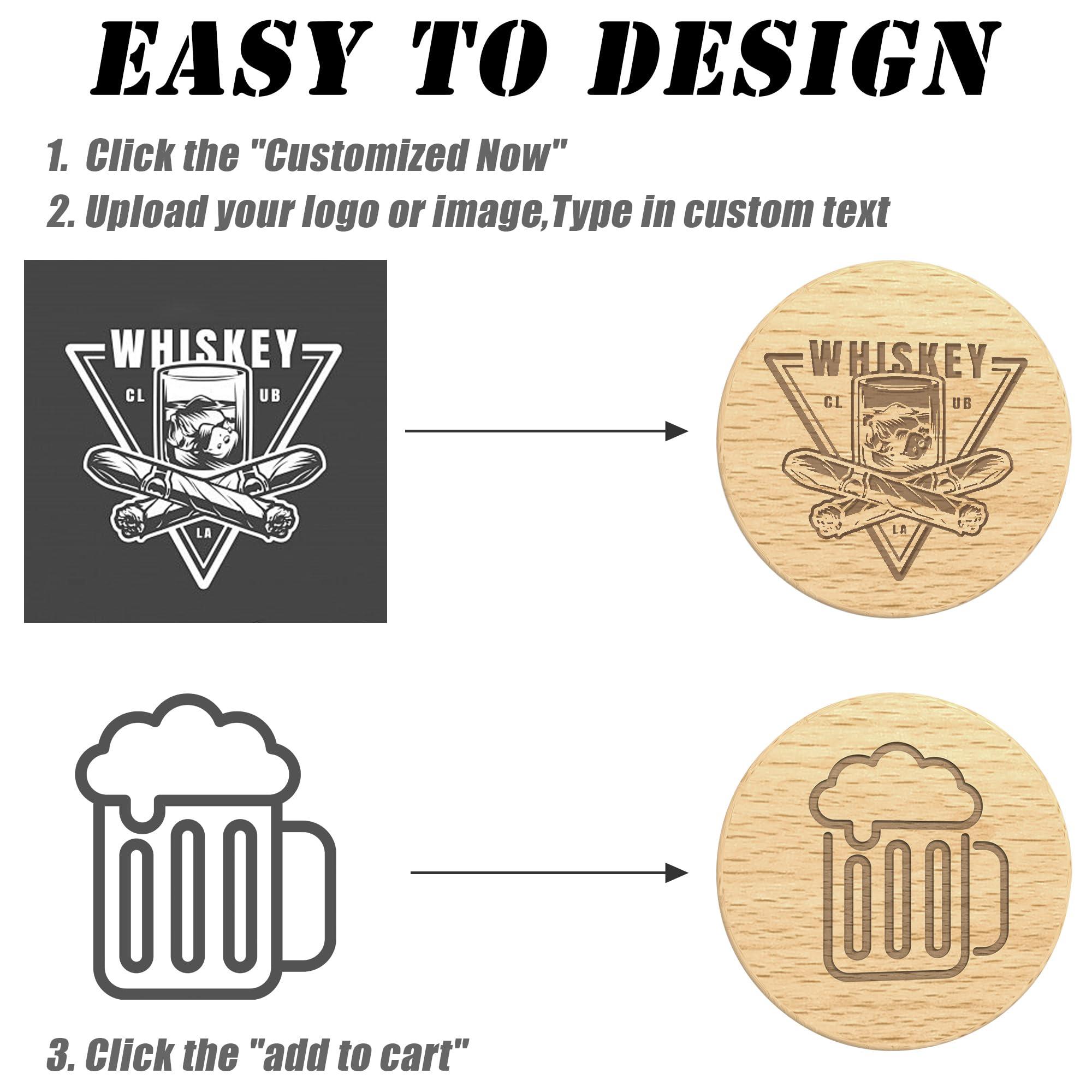 MANBATTLE MANBATTLE 100 Custom Wooden Poker Chips, Wooden Drink Tokens Double Sided Laser Engraved Your Logo and Text, Personalized Wood Round Drink Chips for Bar, Party, Wedding, Game Night, Casino Night