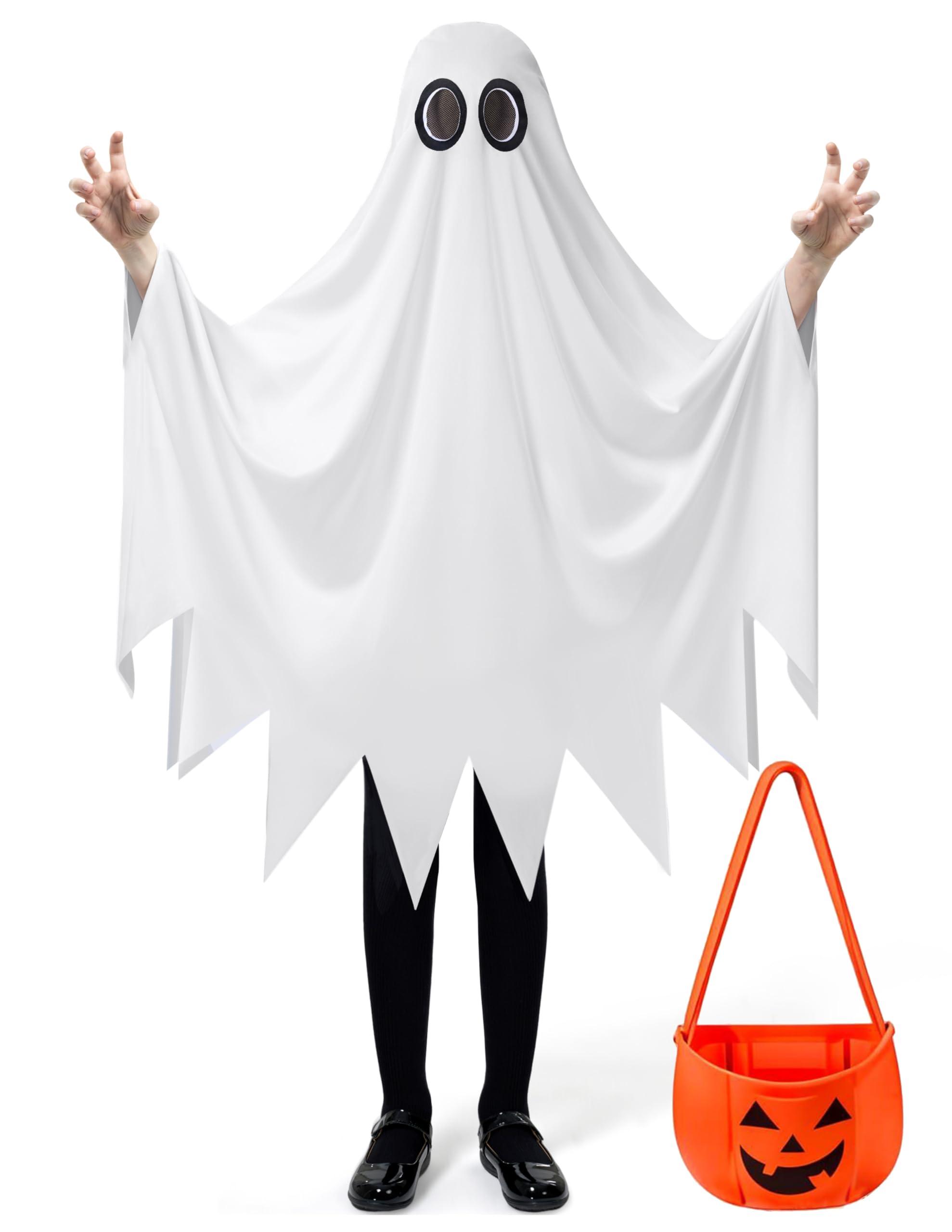 Spooktacular Creations Spooktacular Creations Kids Ghost Costume, Halloween Ghost Costume, White Silent Ghost Costume with Pumpkin Bag for Boys, Girls Halloween Dress Up, Role Play-S