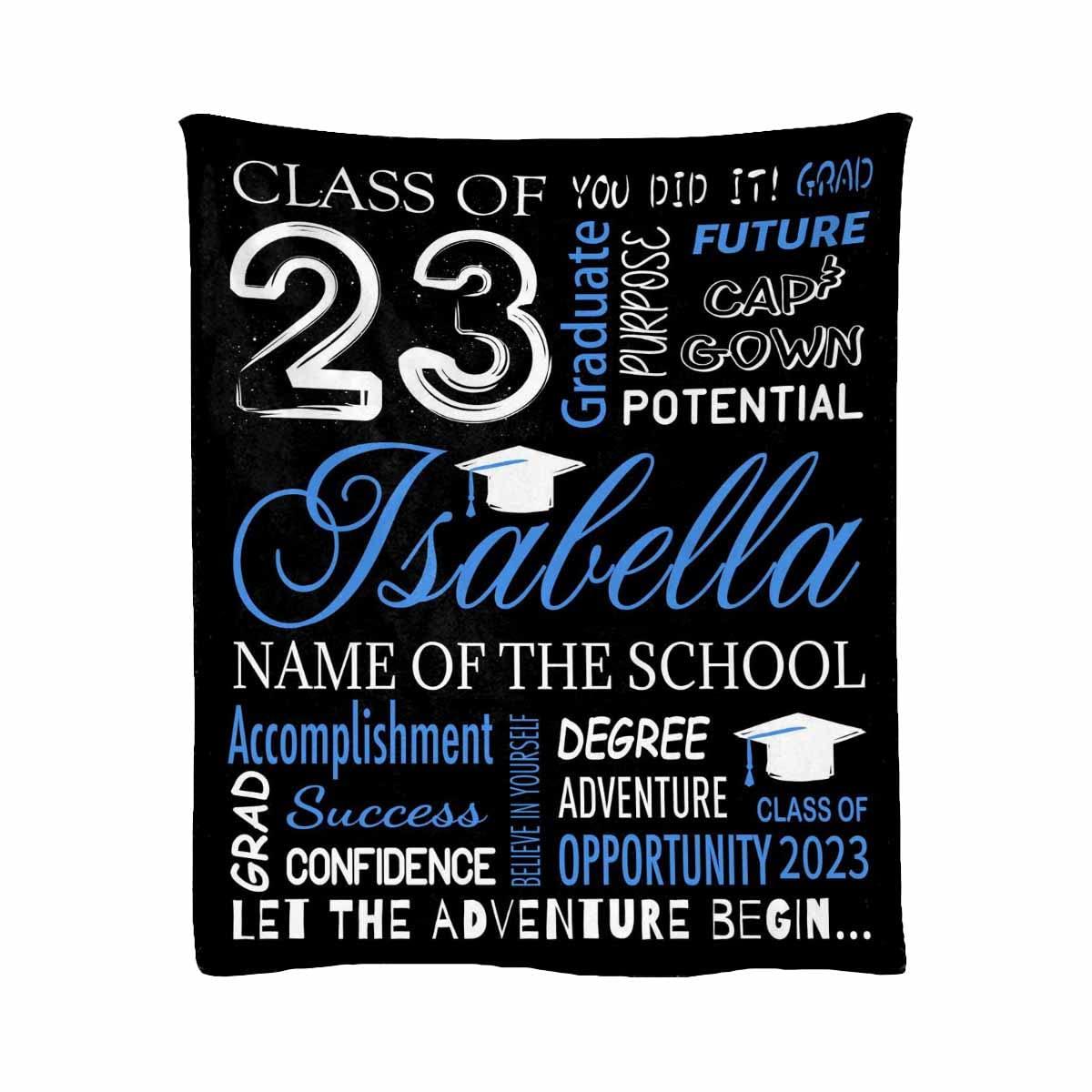 Newcos Customized Fleece Blankets with Name for Daughter Son Granddaughter Personalized Graduation Blankets for Class of 2023 Seniors Students 50"x60"