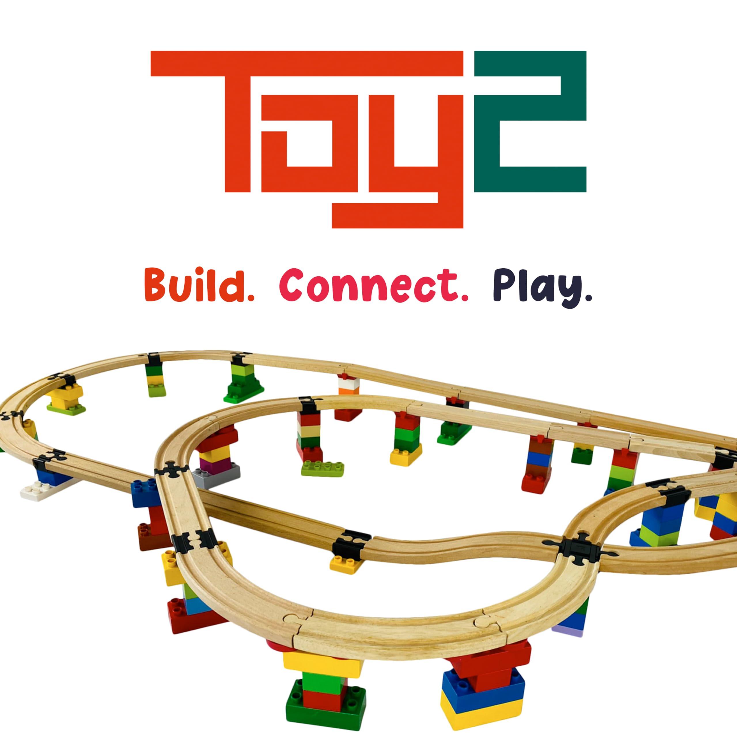 TOY2 TOY2 Wooden Train Track Accessories - Track Connectors for Wooden Train Set & Building Bricks - Educational Toys for Stem Bins, Toy Building Sets & Learning Games Track Connectors Slopes, 20 pcs