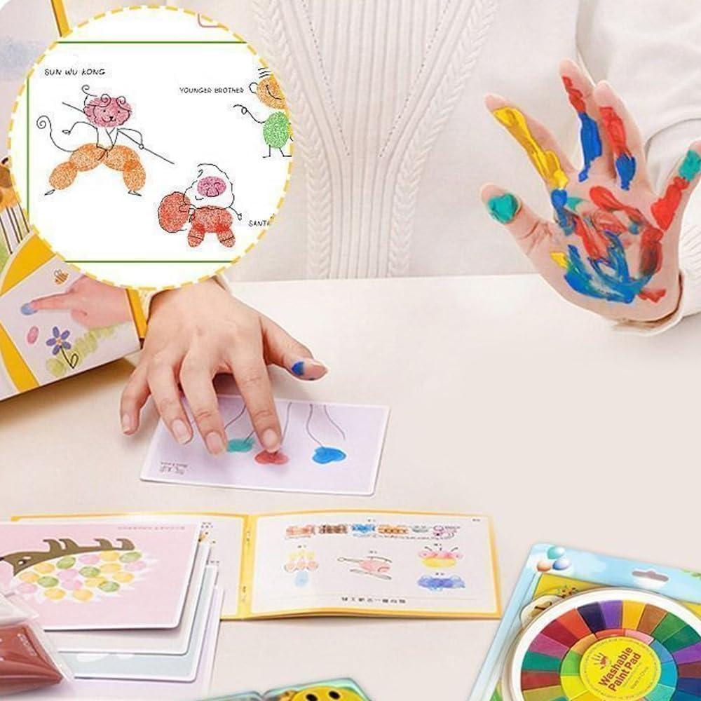 wekunro Funny Finger Painting Kit and Book for Kids, Washable Kids Finger Paint Set, DIY Finger Drawing Crafts Mud Painting Paper Kits Children\'s Finger Drawing Toys for Kids Ages 4+ Years