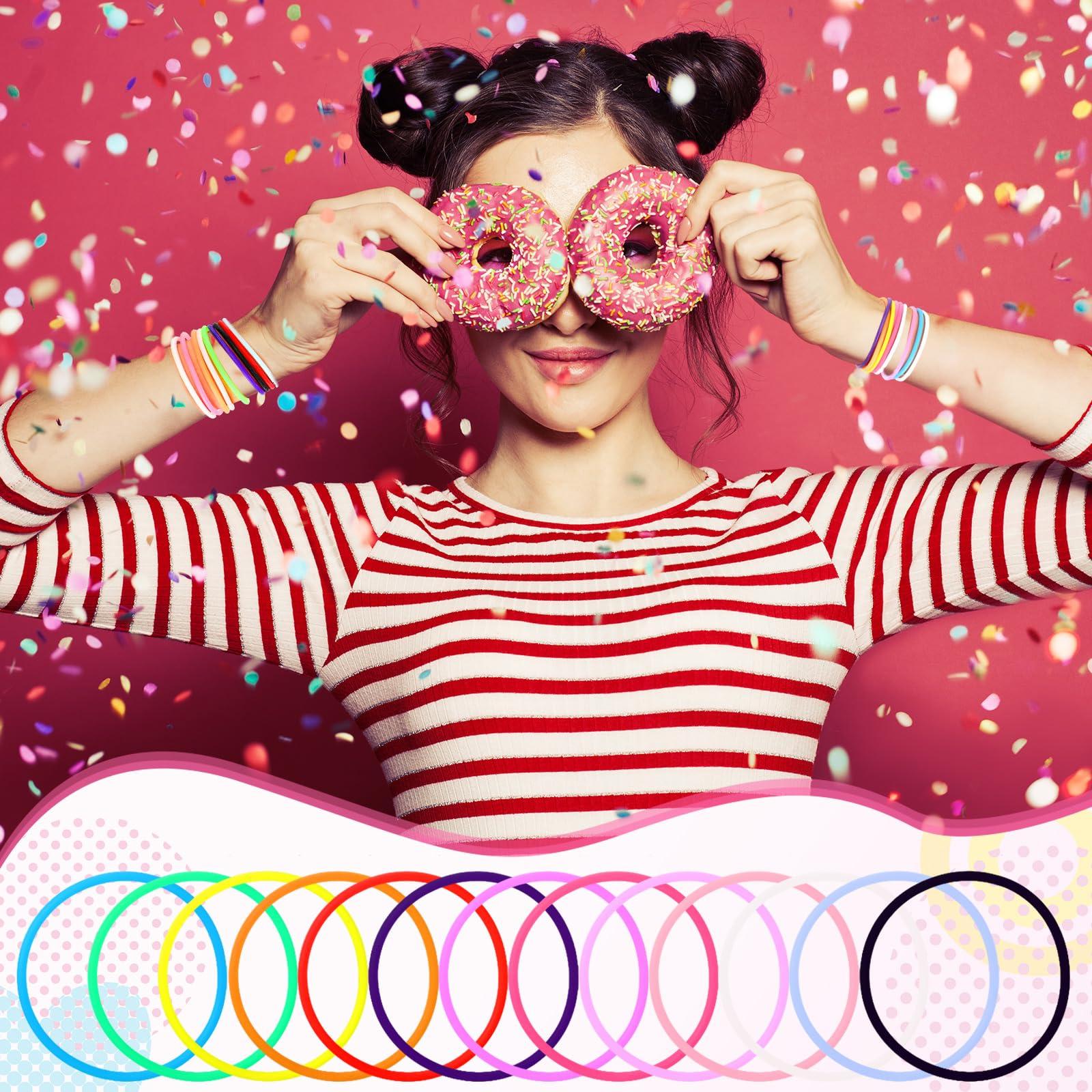 Nuenen Nuenen 1000 Pcs Silicone Jelly Bracelets 80\'s Gummy Rubber Bracelets Multicolor Non Luminous Wristbands Bulk Rainbow Neon Bracelet Silicone Hair Tie for Party Favors Halloween