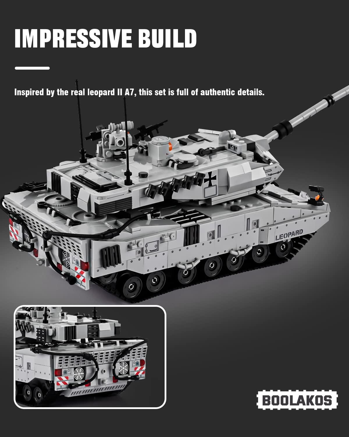 BOOLAKOS BOOLAKOS Leopard II A7 Main Battle Tank Building Block, Military Tank Building Toy Set to Display, Collectible WW2 Army Tank Model for Adults (1,498 Pieces)