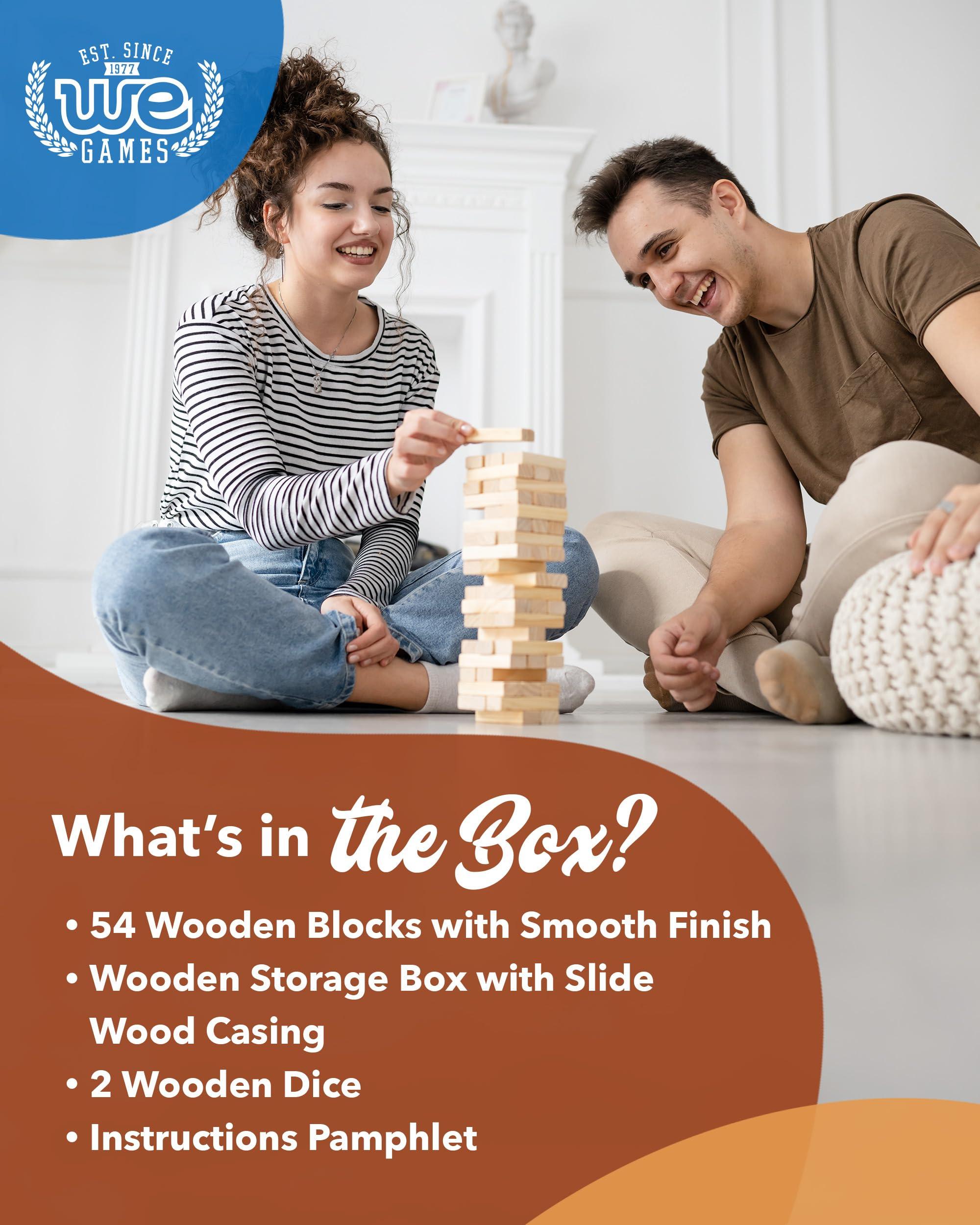 WE Games WE Games Wooden Block Stacking Party Game for Adults, Tumble Tower Wedding Guest Book Alternative, Tabletop Games, Includes Storage Case, 12 inches