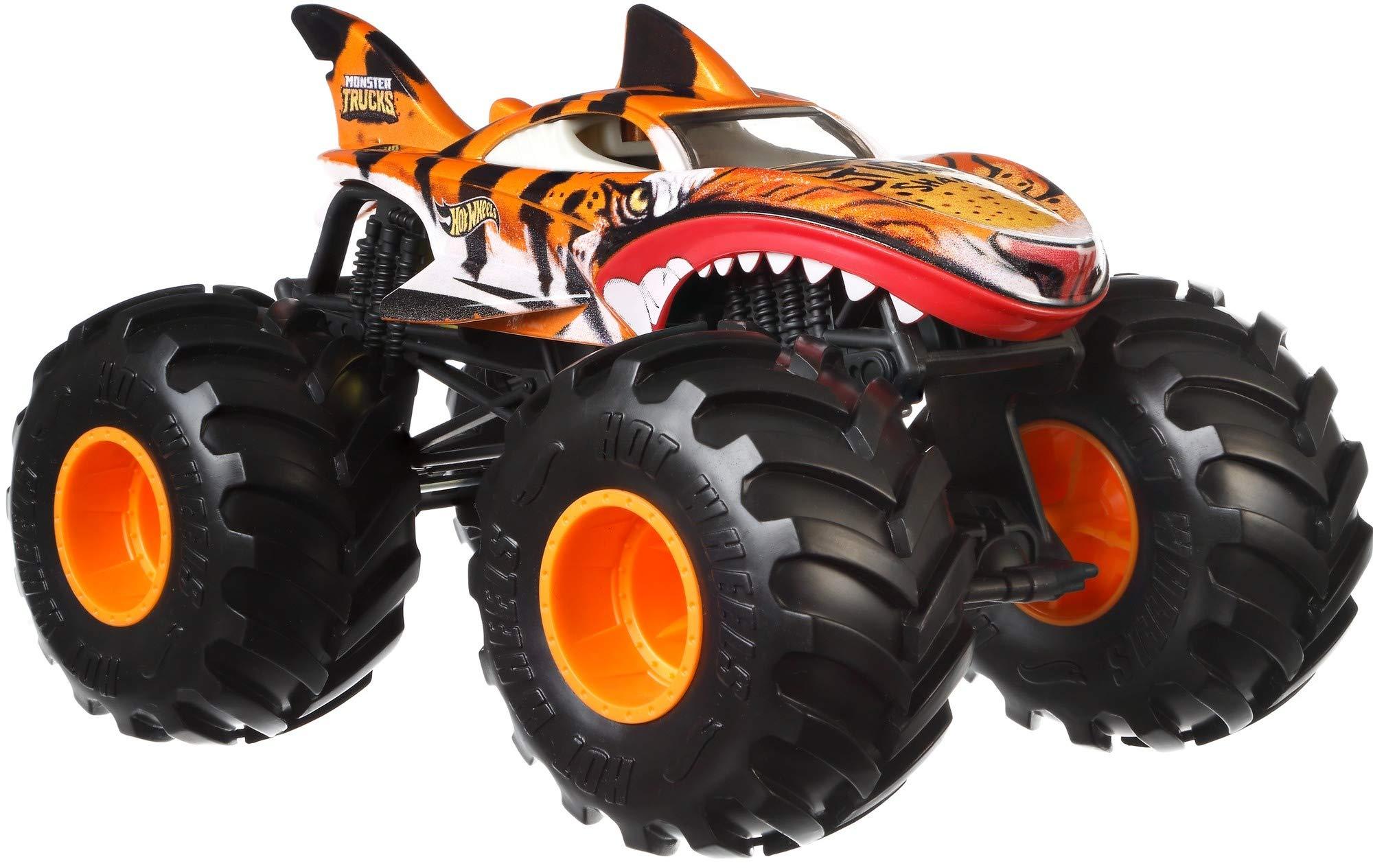 Hot Wheels Hot Wheels Monster Trucks Tiger Shark die-cast 1:24 scale vehicle with Giant Wheels for kids age 3 to 8 years old great gift toy trucks large scales