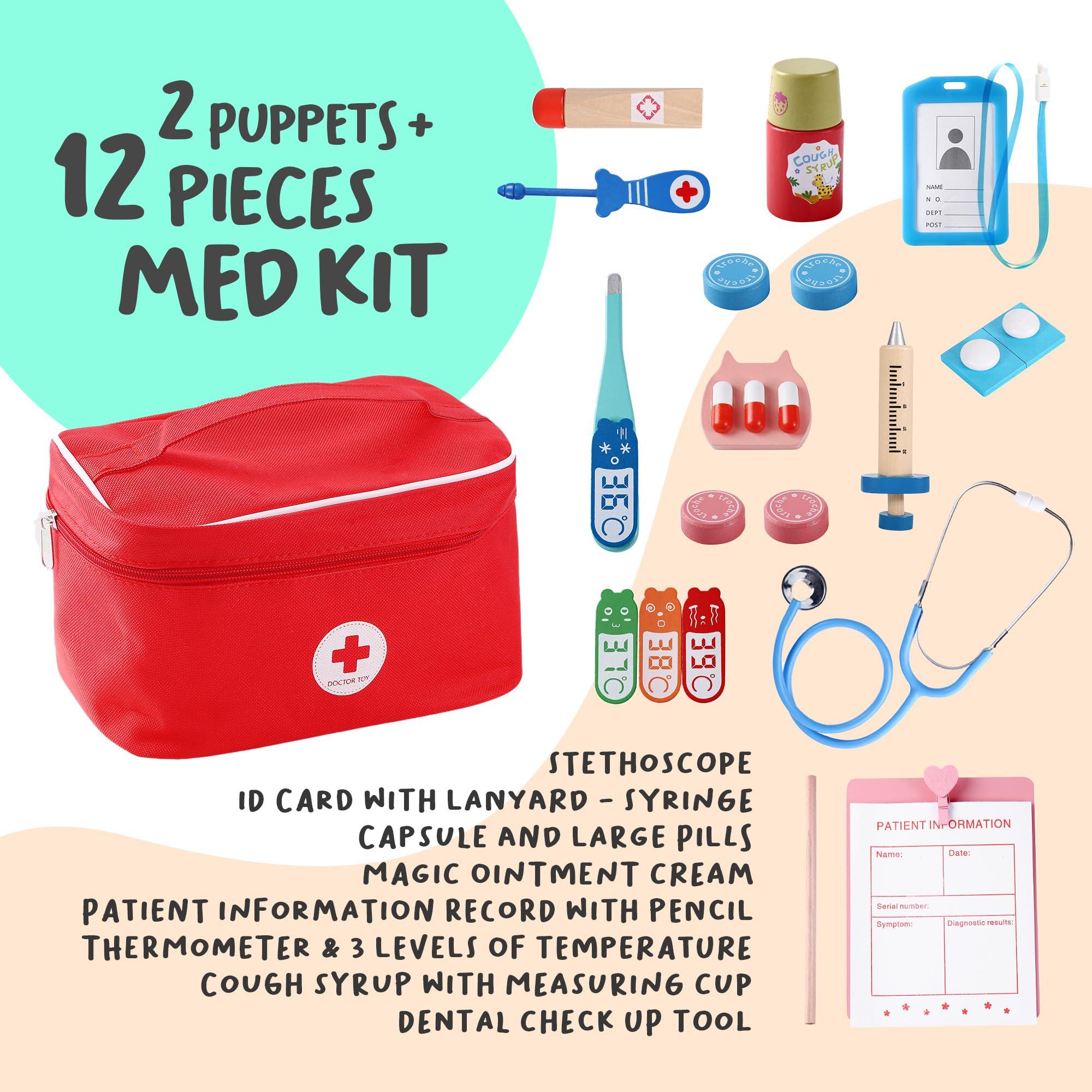 BETTERLINE Pretend Toy Medical Kit with Doctor & Nurse Hand Puppets - Eases Fear for Kids, Educational Roleplay Toy for Toddlers & 3+ Toys for Girls Boys, Pretend Playset, Kids Doctor Set