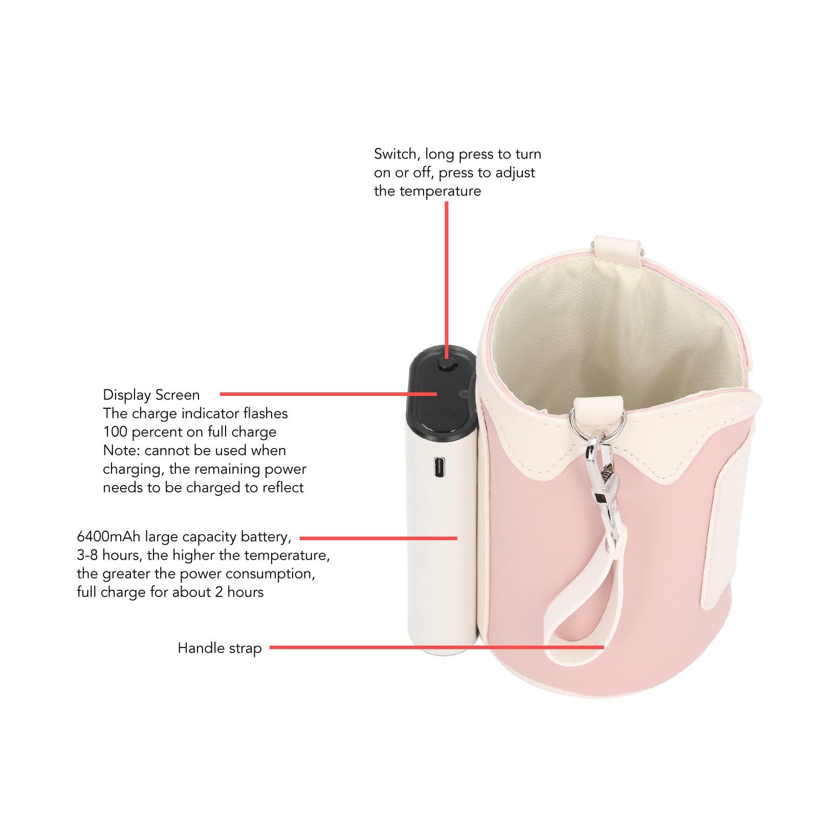 WOHPNLE Adjust Milk Warmer Bag, Baby Bottle Warmer Bag Portable Bottle Warmer Rechargeable Universal Milk Warmer Bag for Travel Home(Pink)