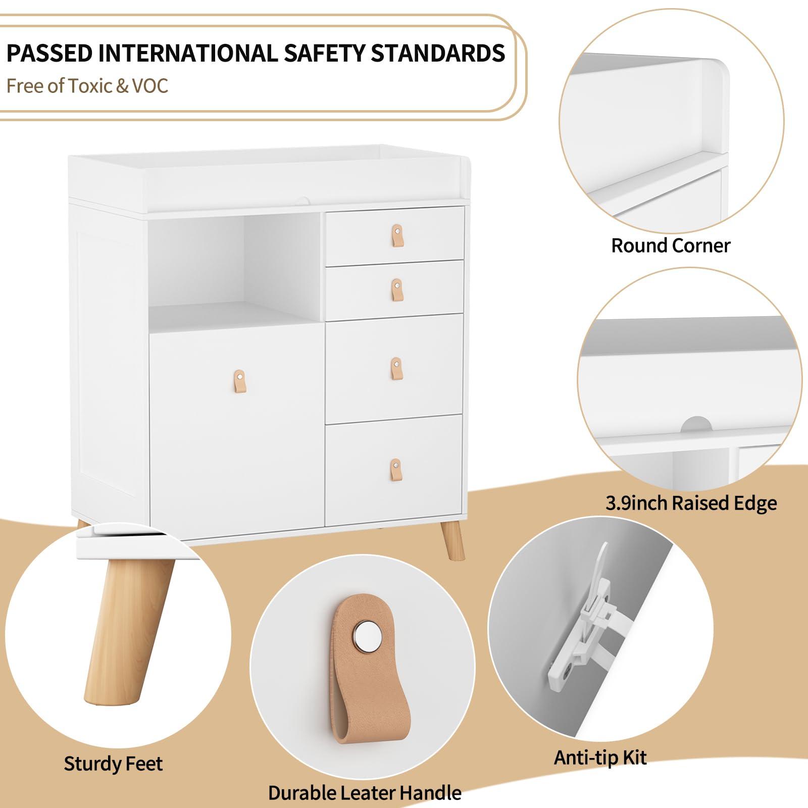 DAWNSPACES DAWNSPACES Baby Changing Table Dresser for Infants, Nursery Dresser Chest with 5 Drawers, Shelf, Storage Changing Station Dresser, White