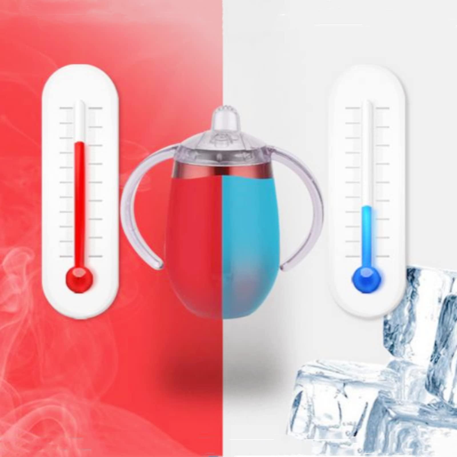 Buumin Stainless Steel Straw Sippy Cup with Handles & Silicone Lids,10 oz BPA Free Double Wall Vacuum Insulated Sippy Cup Mug Tumbler Toddler Straw Cups for boys and girls Non-Spill Sippy Cups (Rose Gold)