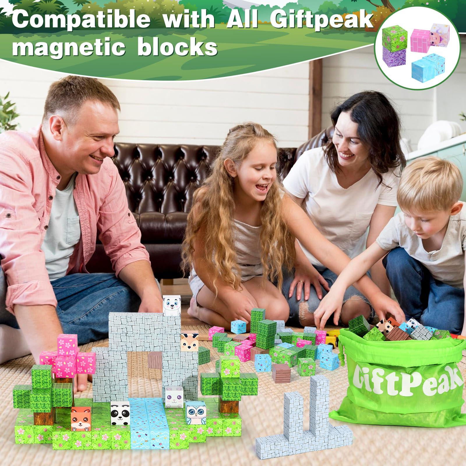 GiftPeak Magnetic Blocks-100PCS Minecraft Magnetic Blocks Magnetic Magnetic Blocks for Kids Ages 4-8 Forest Set Magnetic Minecraft Blocks for Boys Girls,STEM Montessori Sensory Toys for Kids