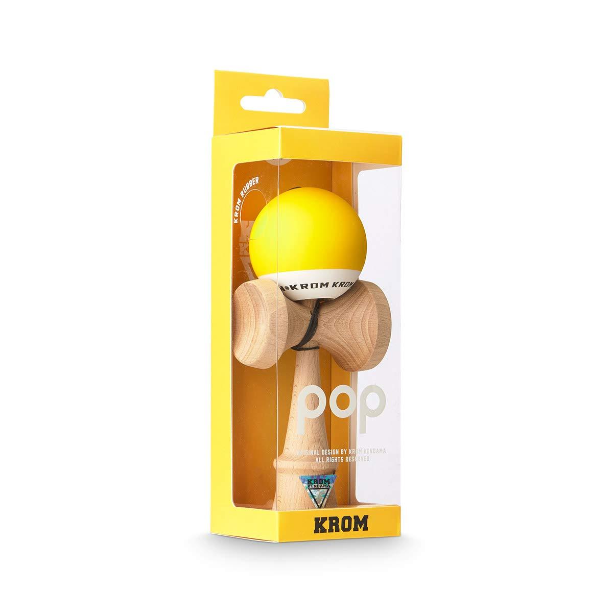 KROM KROM - Kendama Toy POP Yellow - High Wood Quality - Extra Strong - for Beginner and Pro - Gift Pack : Extra String + Stickers