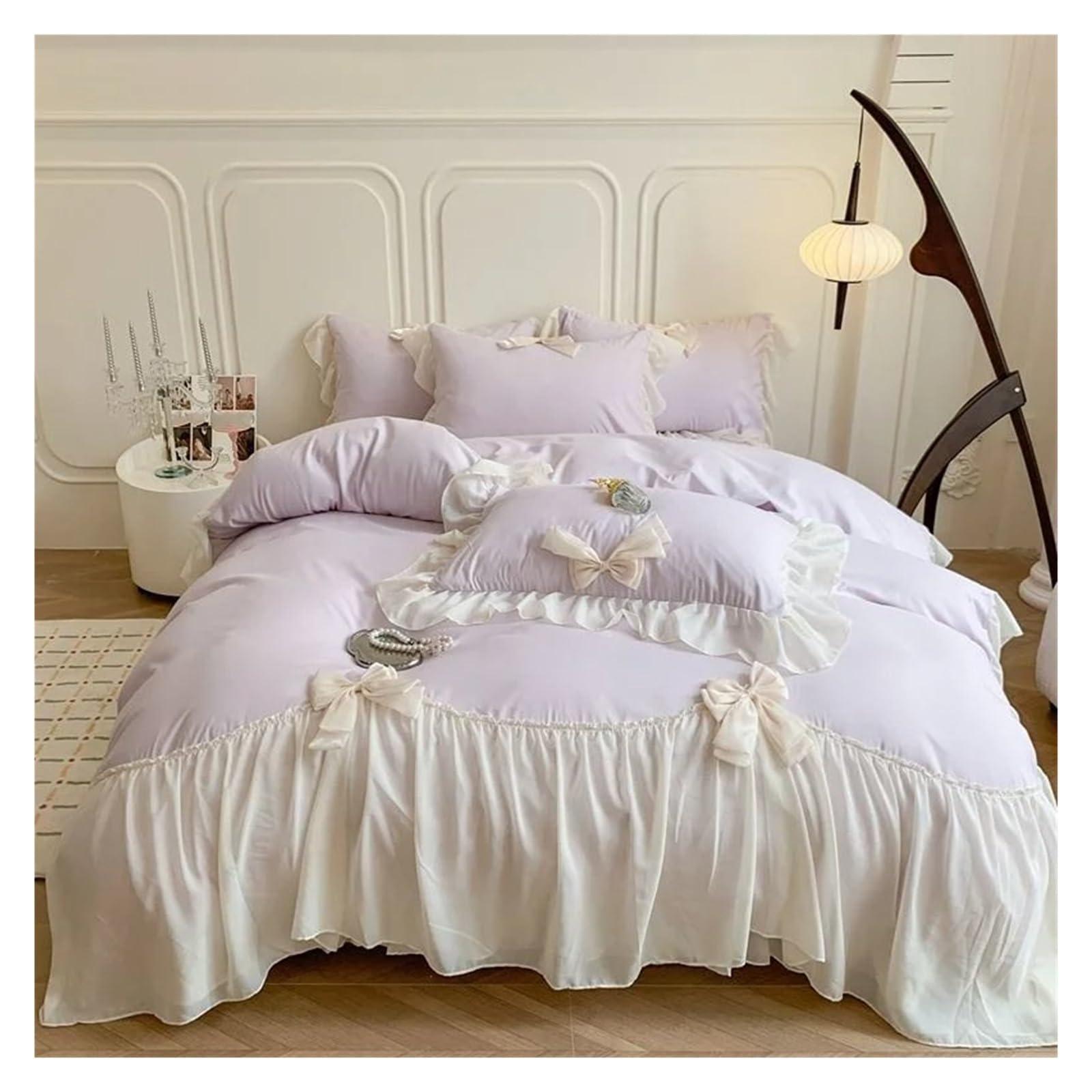 ADovz ADovz Lace Bow Bedding Sets Solid Color Lace Ruffle Comforter Set Deluxe Maiden Duvet Cover Set,Bed Sheets