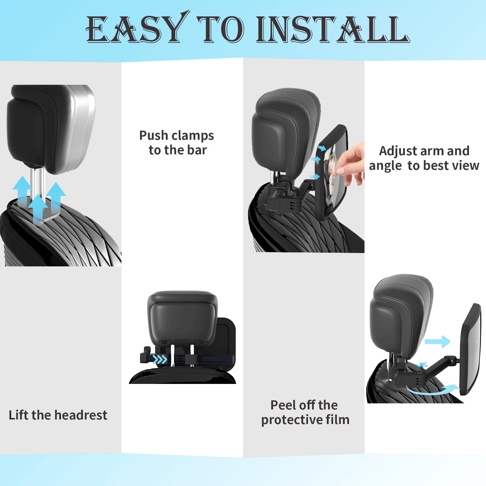 TDFERAN Baby Car Mirror Rear Facing, Safety Adjustable Car Seat Mirror for Baby Extendable Baby Car Mirror Large Car Mirror for Baby with Hook Clip Design + 2 Baby on Board Stickers,2 Car Seat Headrest Hook