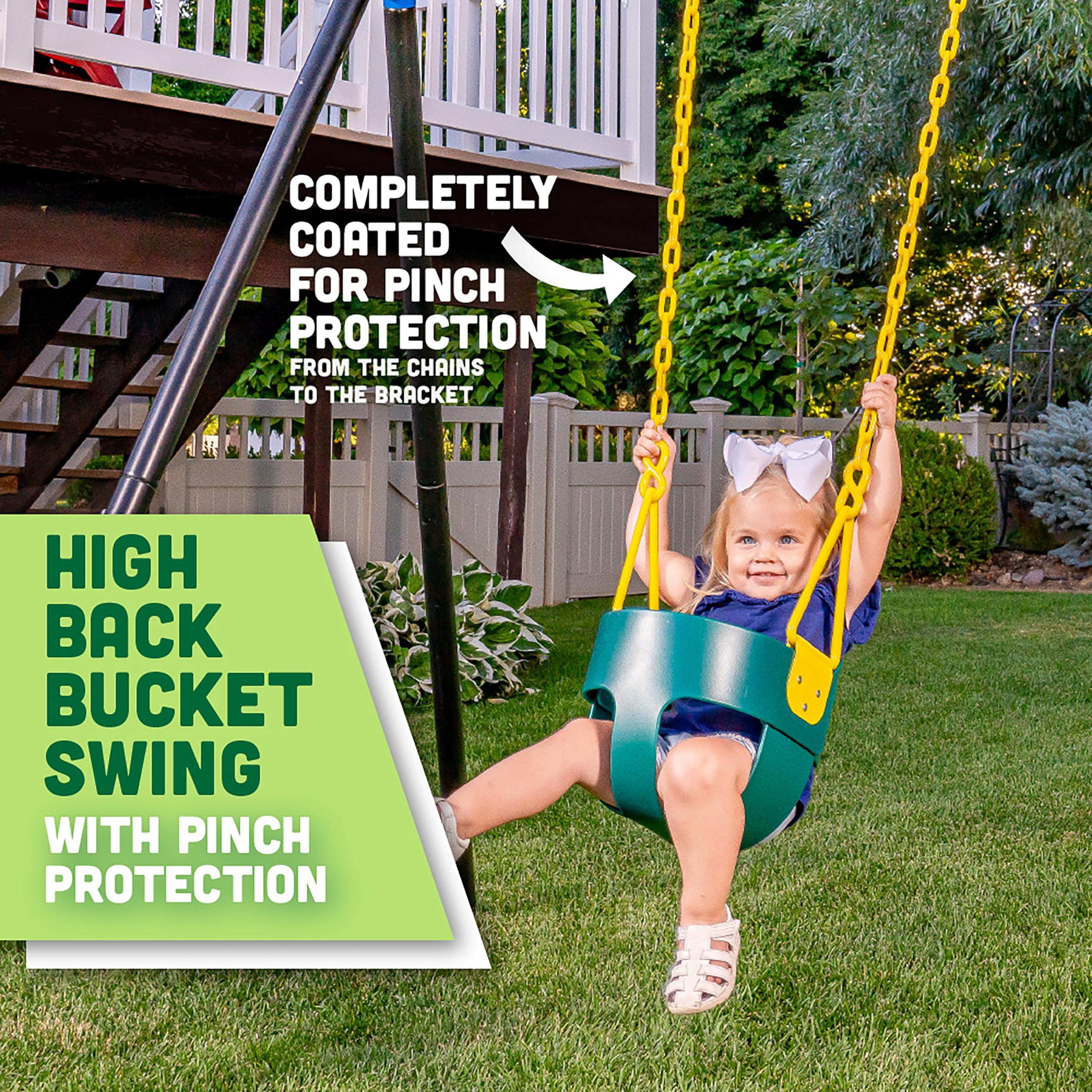 Squirrel Products Deluxe High Back Full Bucket Toddler Swing with Exclusive Chain & Triangle Dip Pinch Protection - Green - Squirrel Products