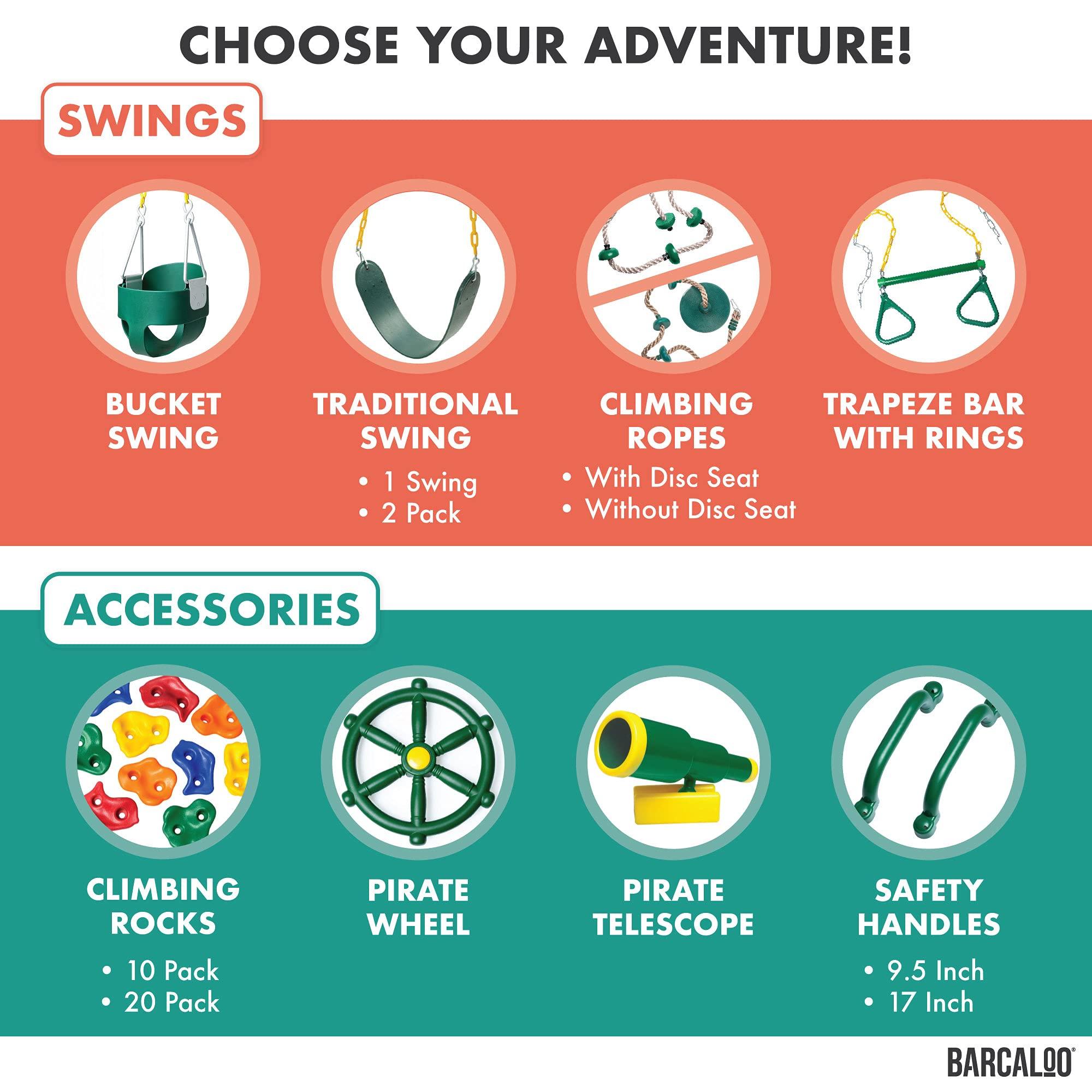 Barcaloo Bacaloo 16.5 Inches Monkey Bars for Kids Outdoor - 8 Green Powder Coated Bars, Set of Two 37 Inch Safety Handle Bars, and Set of Two 9.5 Inch Safety Handle Bars