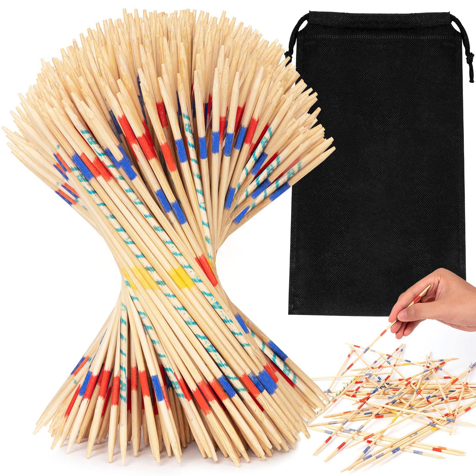 CLESDF CLESDF Pick Up Sticks for Kids, 290pcs Classic Wooden Pickup Sticks Game Toys with 1 Black Bag for Family Fun Game Gift