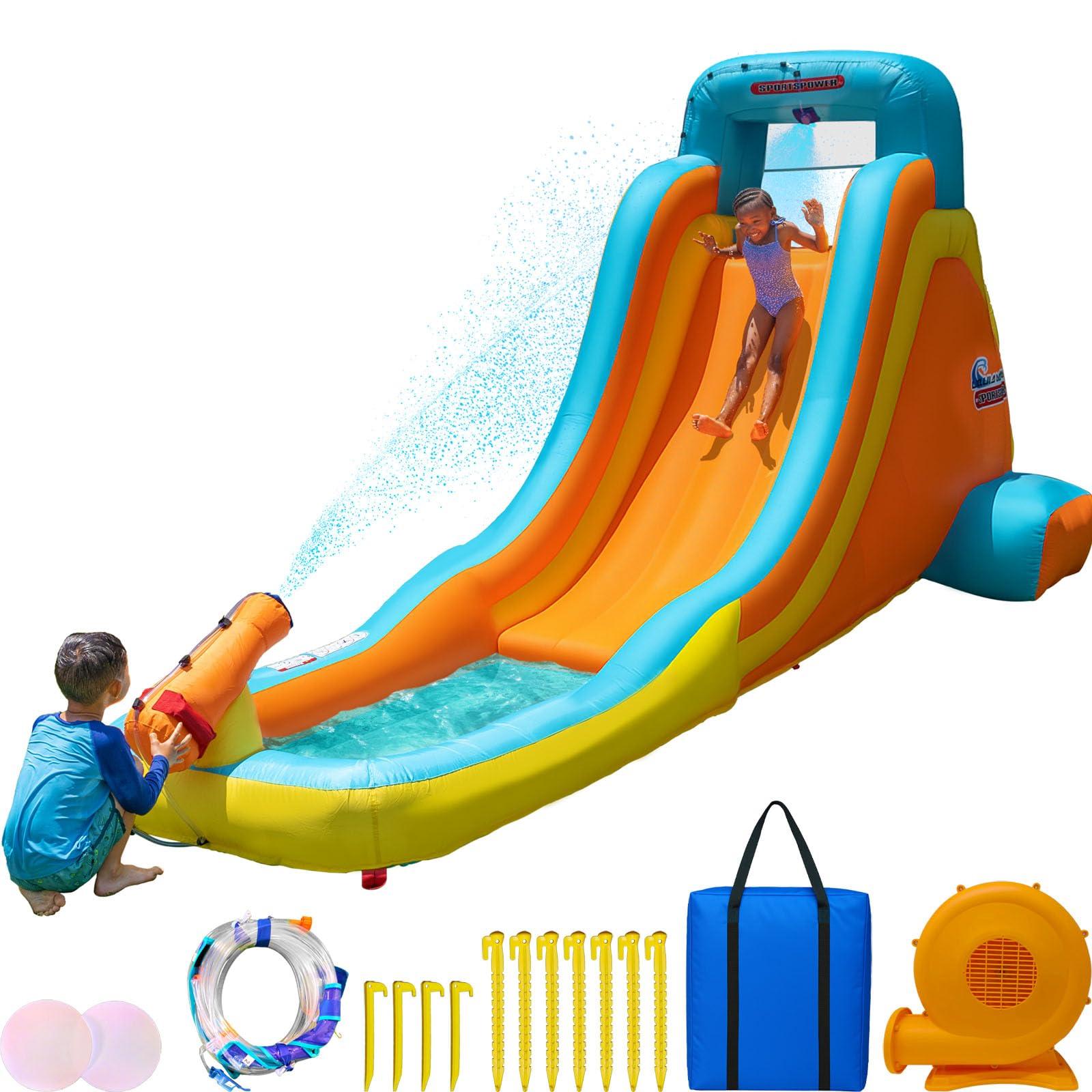 Sportspower Sportspower My First Inflatable Water Slide - Heavy-Duty Outdoor Slide with Water Cannon and Splash Pool with Blower, 186\" L x 80.4\" W x 84\" H