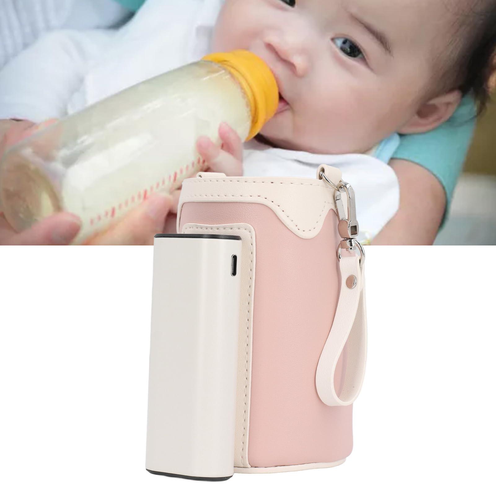 WOHPNLE Adjust Milk Warmer Bag, Baby Bottle Warmer Bag Portable Bottle Warmer Rechargeable Universal Milk Warmer Bag for Travel Home(Pink)