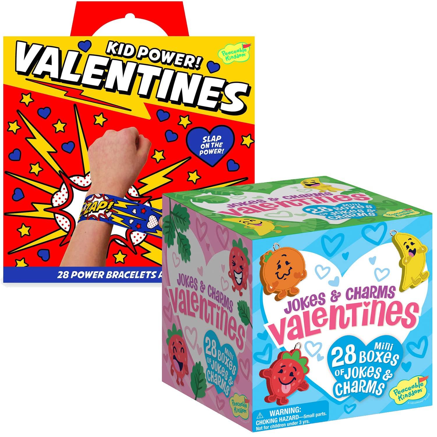 Peaceable Kingdom Peaceable Kingdom Kids Valentines Day Cards with Toys, Superhero Slap Bracelets and Silly Jokes with Charms Valentines Cards for Kids Classroom, 56 Cards with Envelopes