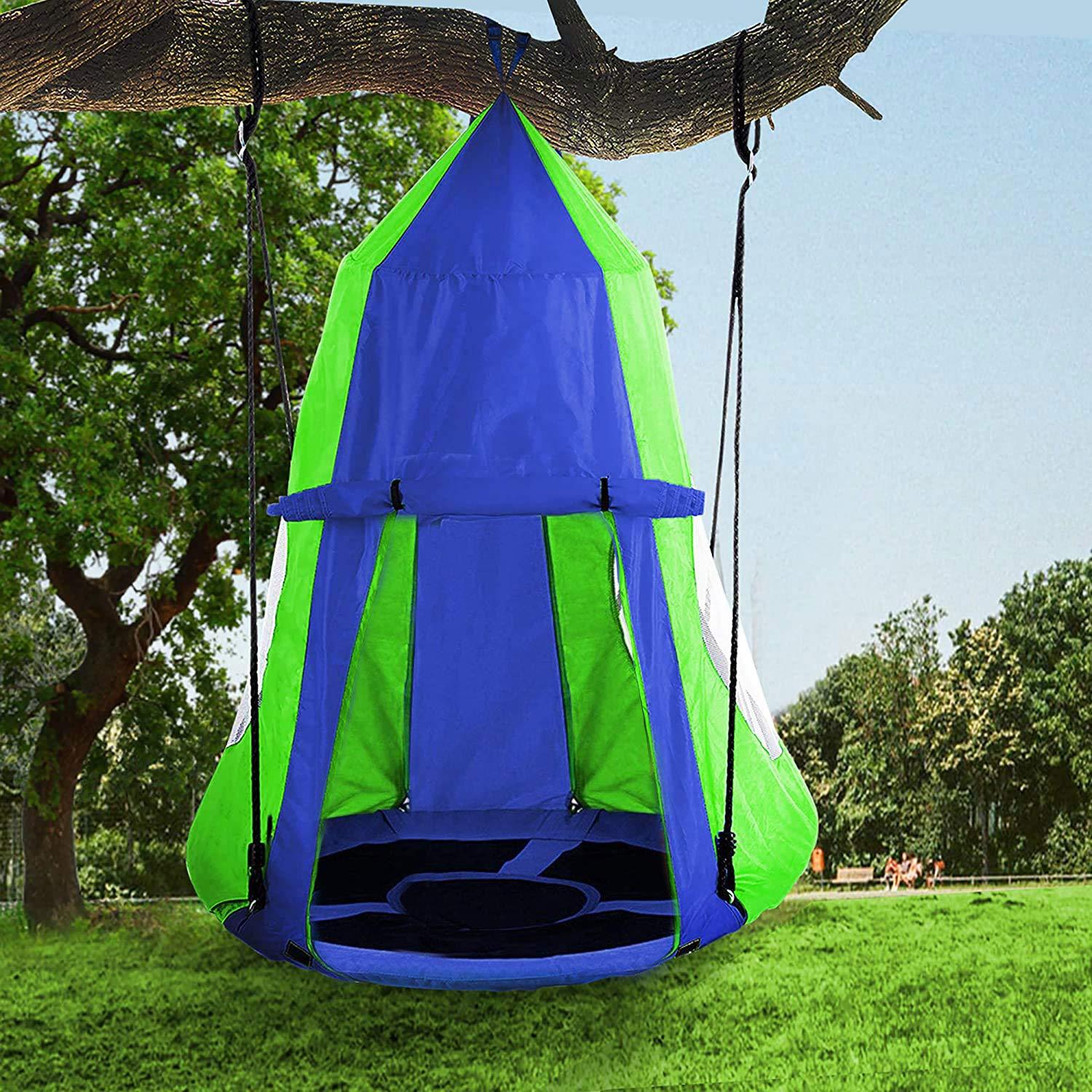 RELIANCER Hanging Tree Swing Tent Waterproof Backyard Hammock Chair Max Capacity 600lbs Detachable Play Tent Swing Play House Castle Nest Pod Indoor Outdoor Bedroom Ceiling Hanging Tent Camping Tree House