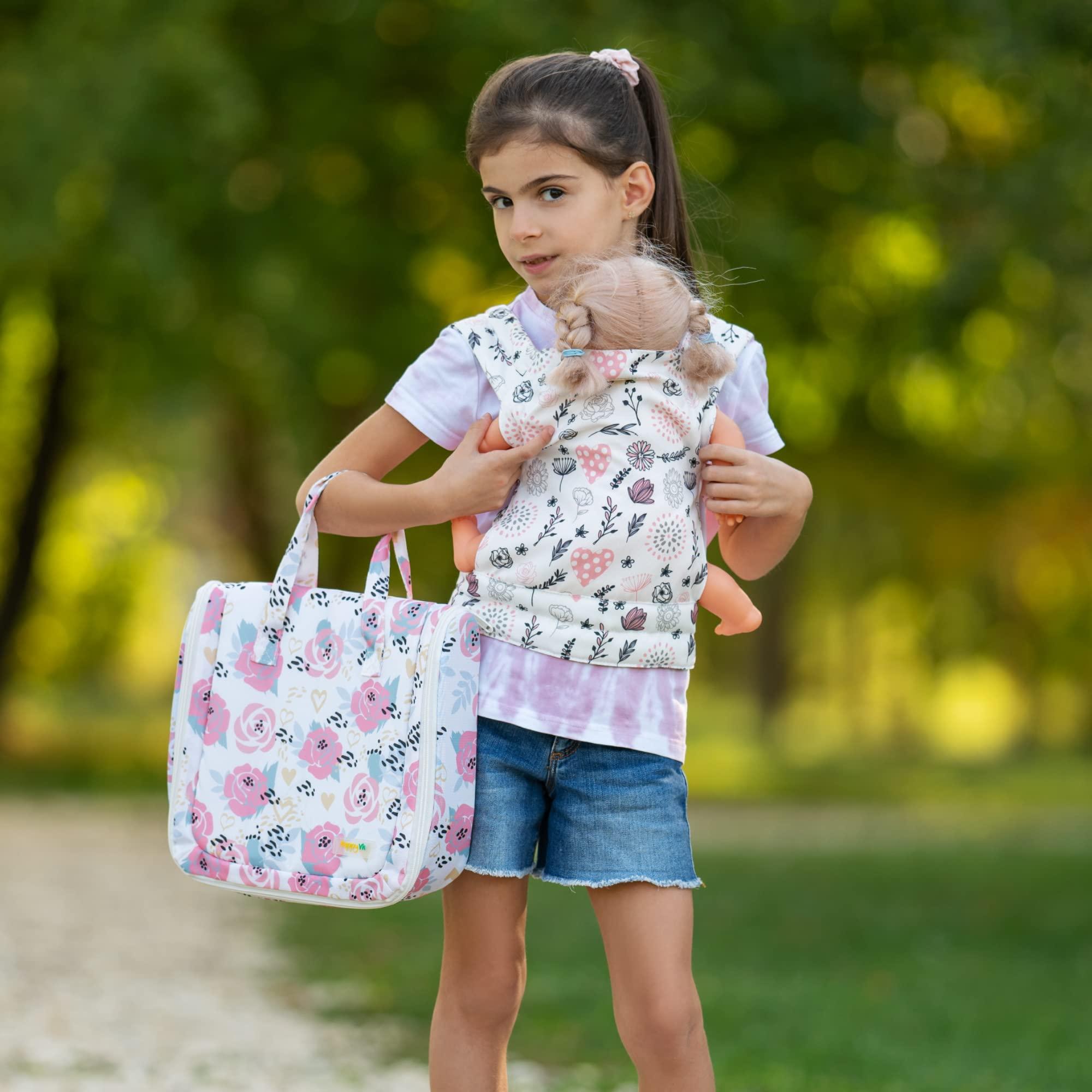 HappyVk HappyVk - Baby Doll Carrier - Doll Carrier for Little Girls Front and Back - Cute Flowers and Hearts