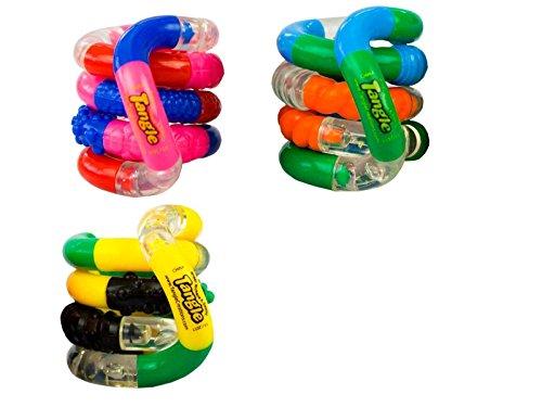 TANGLE Tangle Jr. Brain Tools Textured Sensory Fidget Toy, 3 Pack, Green Yellow Black, Blue Orange Green, Red Pink Blue