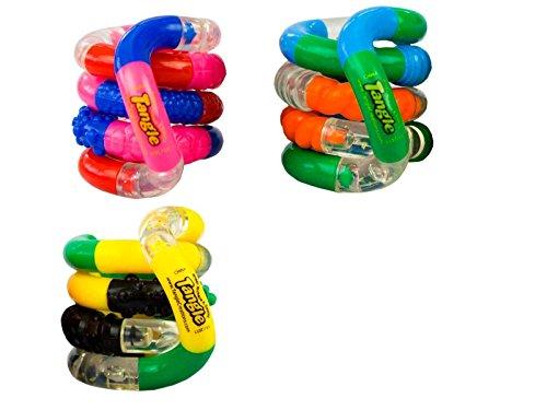 Tangle Jr. Brain Tools Textured Sensory Fidget Toy, 3 Pack, Green Yellow Black, Blue Orange Green, Red Pink Blue image-8