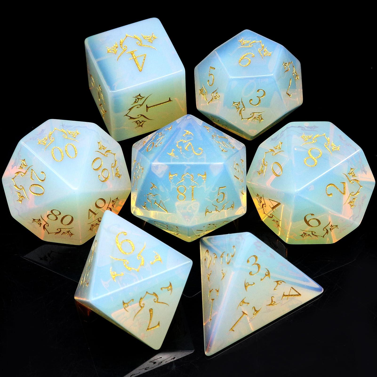 Haxtec Haxtec Opal Gemstone DND Dice Set with Dice Case Precious Gemstone Dice Set for Dungeons and Dragons TTRPG Gifts for Dungeons Masters