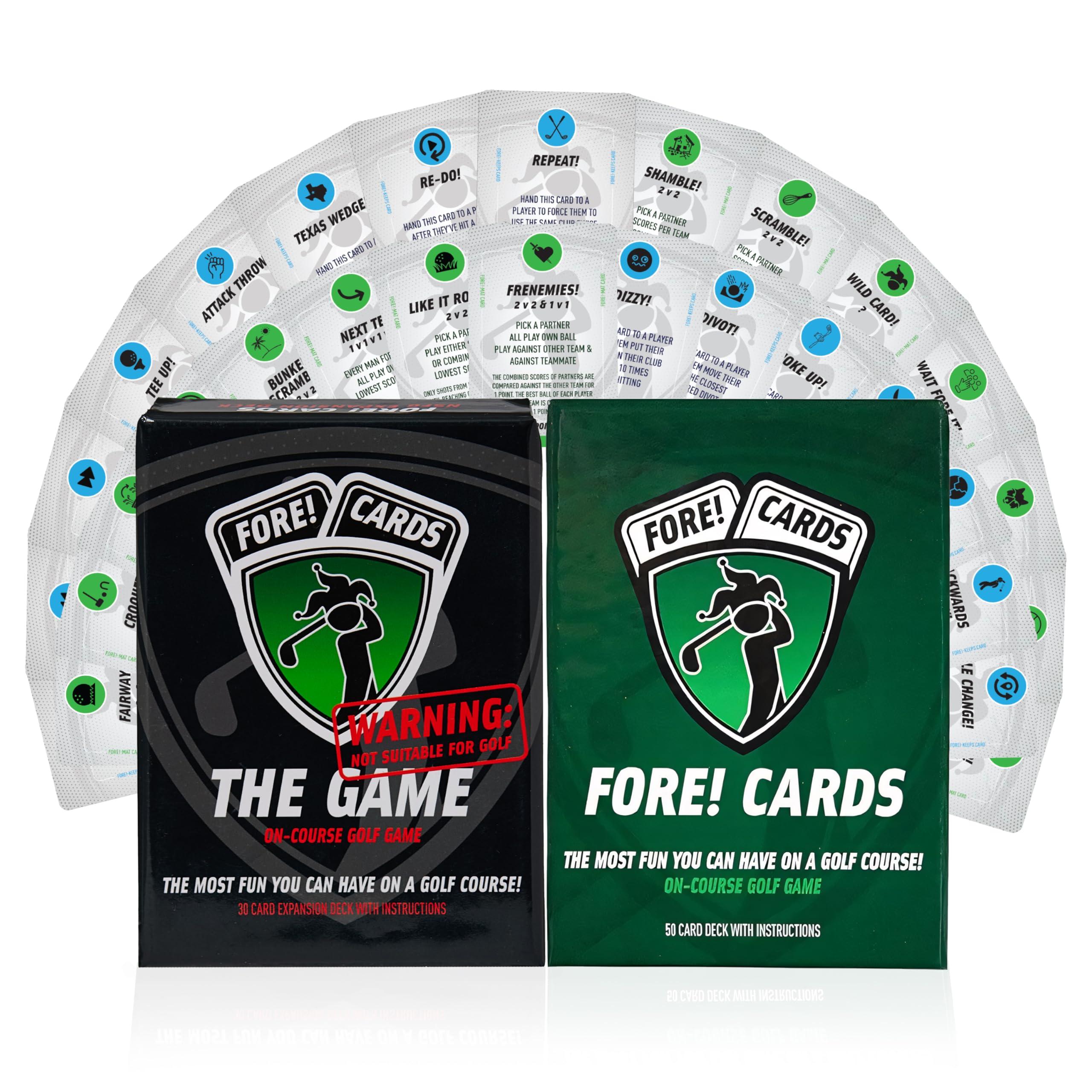 Fore! Cards Fore! Cards On-Course Golf Game Plus Expansion Pack Bundle | Fun Interactive Golf Game | 80 Cards Make Every Hole a Different Challenge | Spice Up Your Next Round